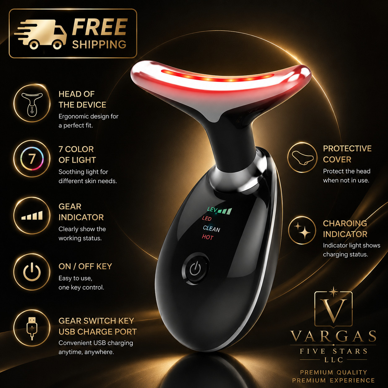 7-in-1 Neck Face Massager LED Therapy Heated Skin Tightening Beauty Tool