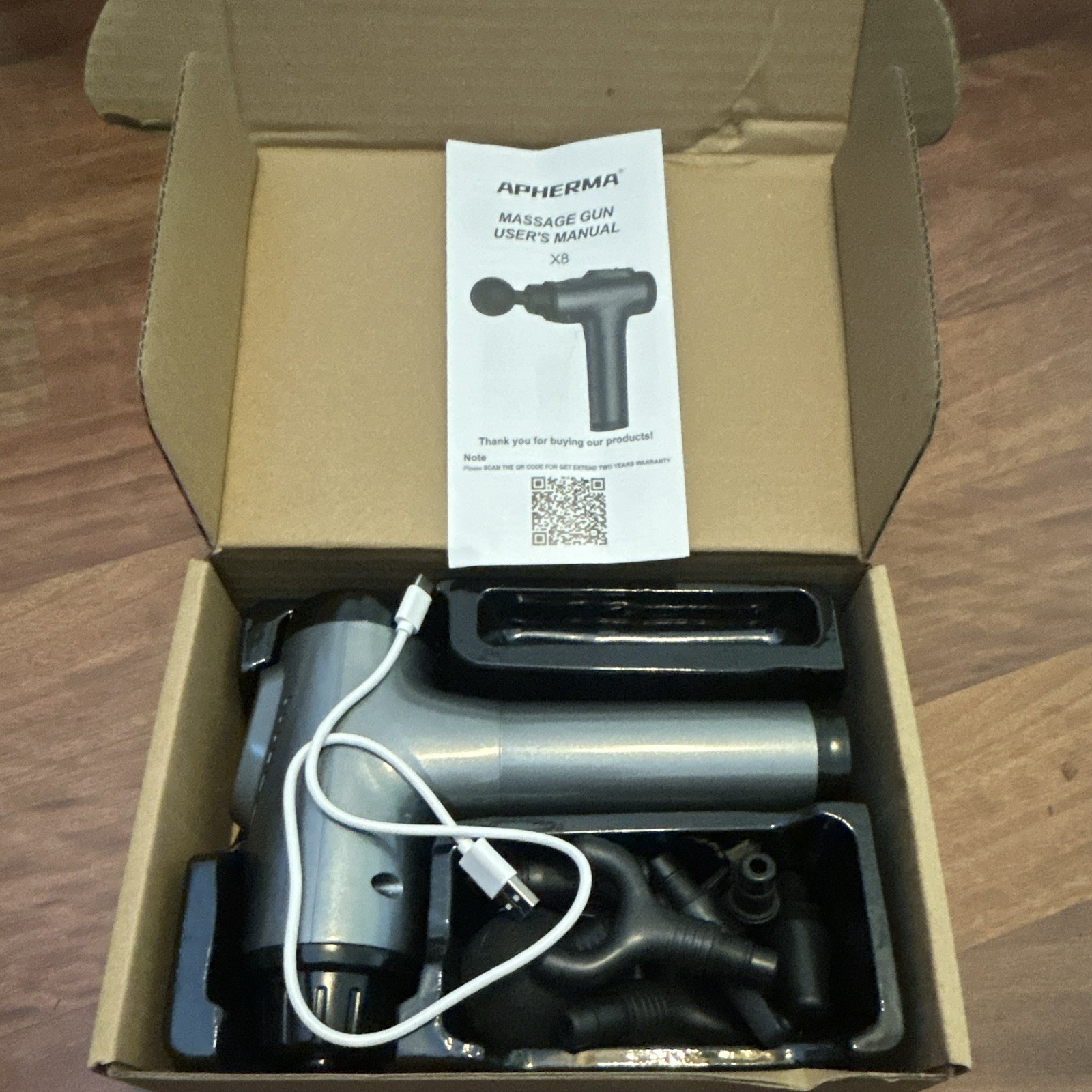 APHERMA X8 Percussion Massage Gun Cordless Handheld Rechargeable Gray 5 Heads