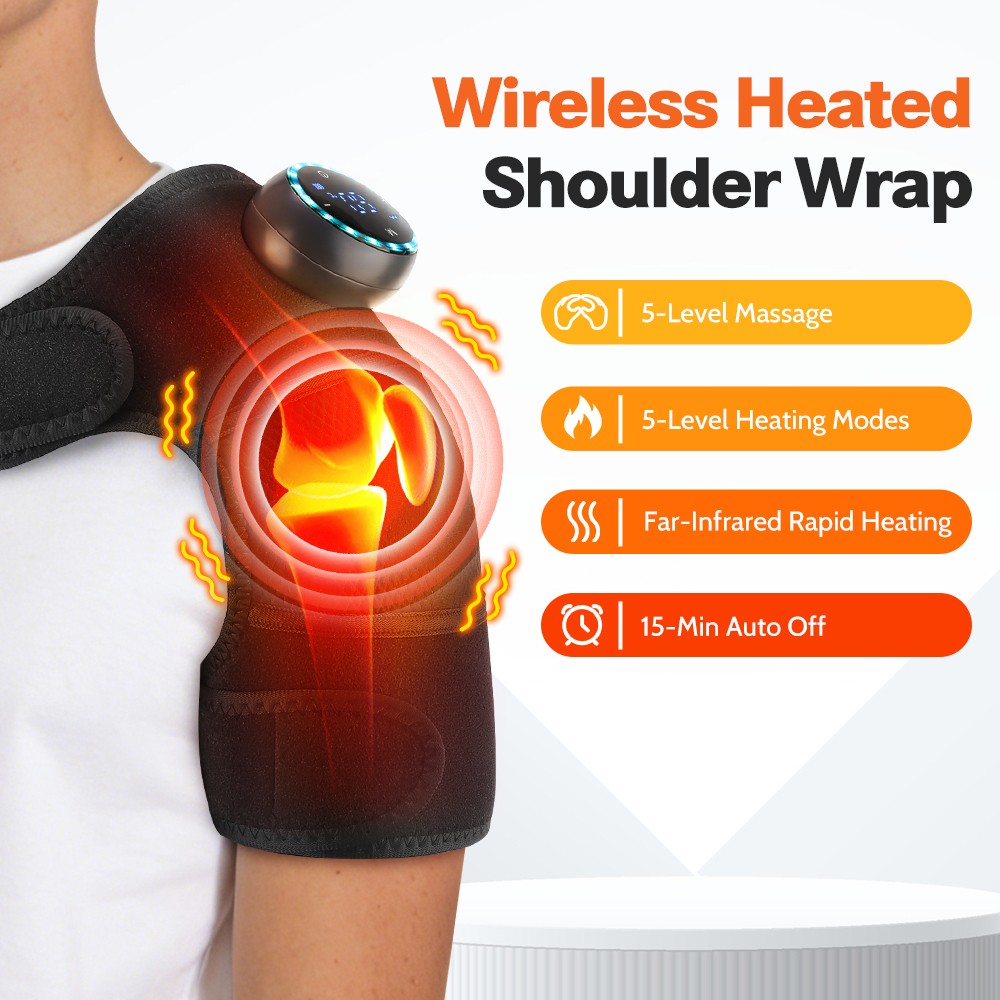 Cordless Knee Elbow Shoulder Massager with 5 Vibration Modes, 5 Heating Levels