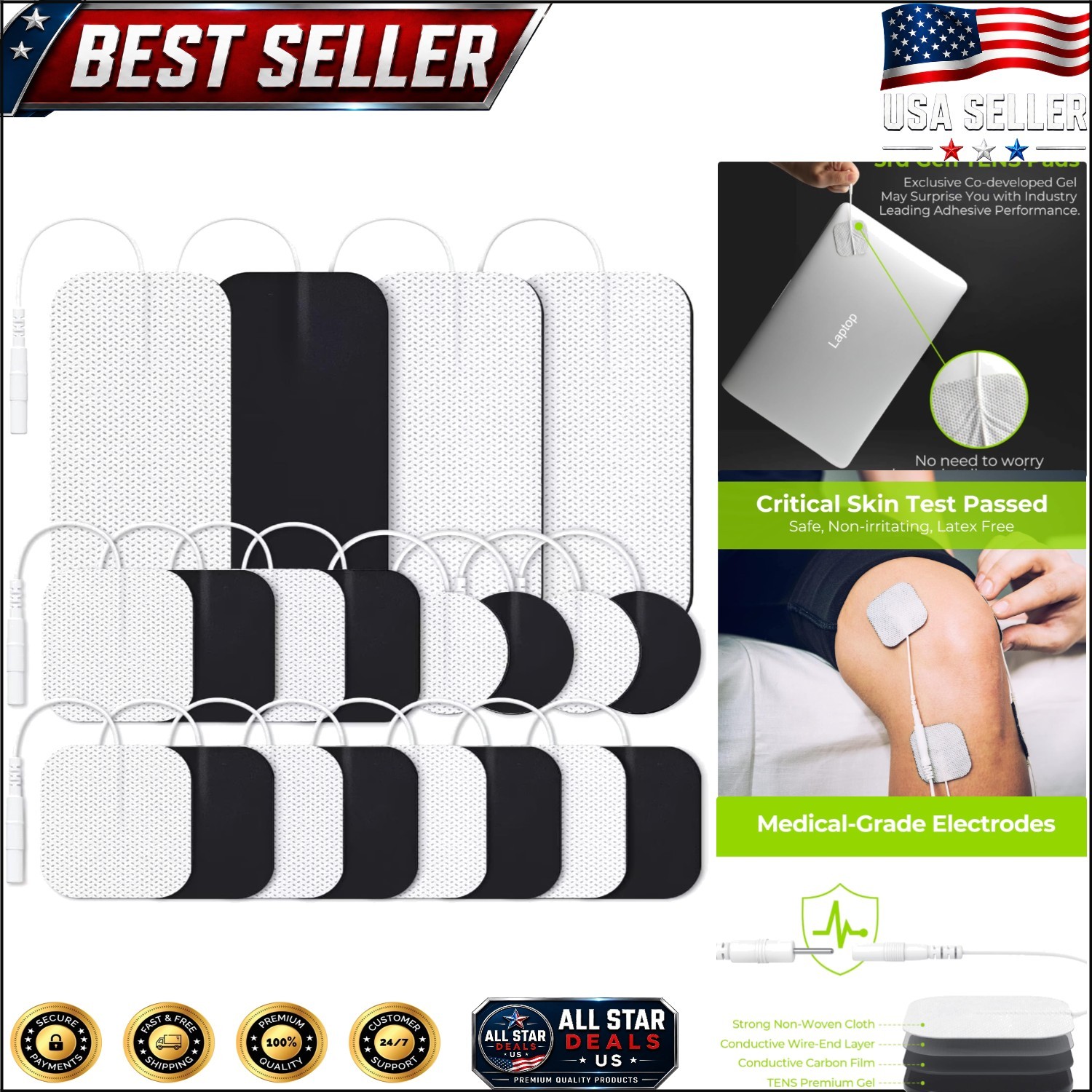 20 Reusable TENS Electrodes – Compatible Replacement Pads with 2mm Connector