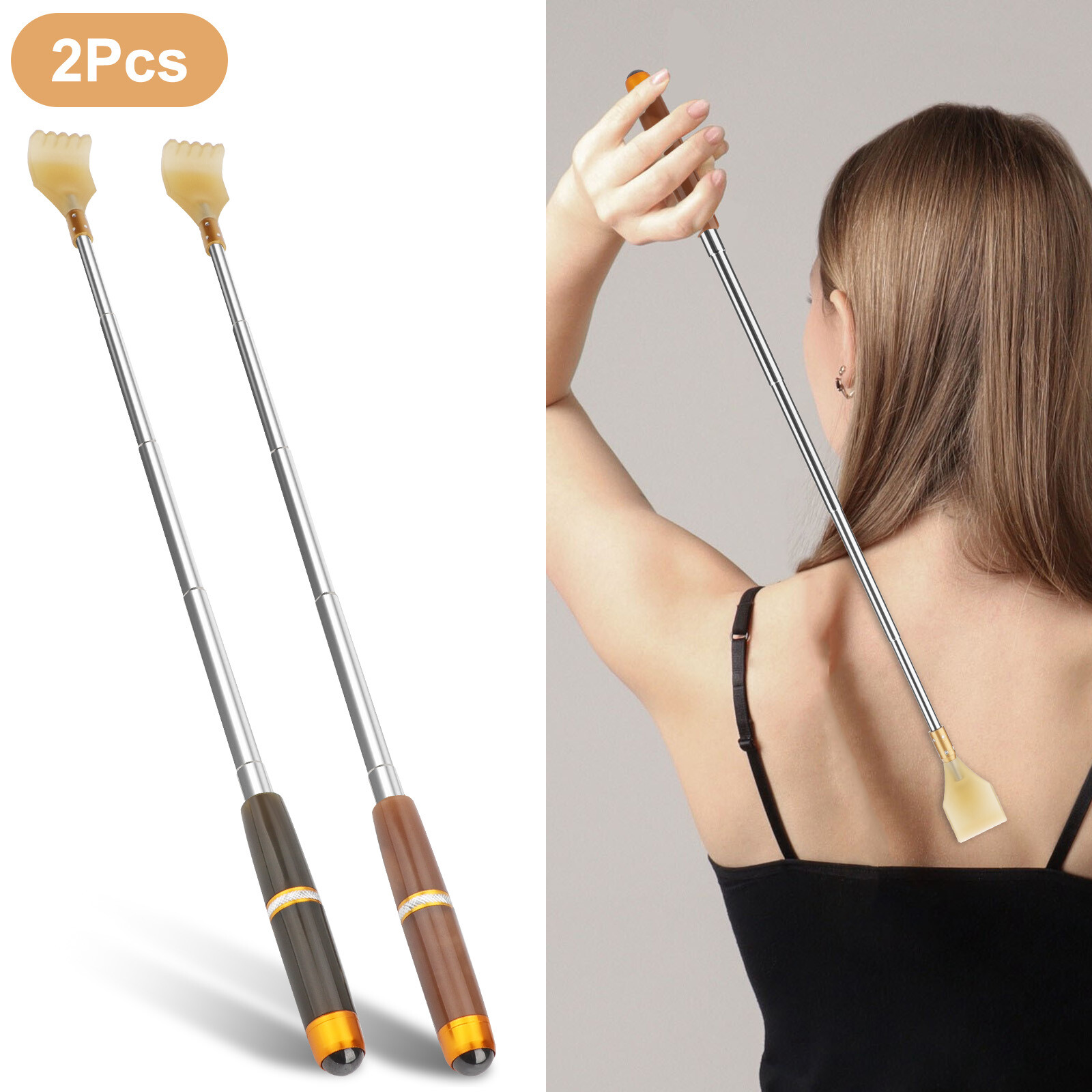 2x Extendable Back Scratcher, Relieve Itching Tool, Full Body Acupoint Massager