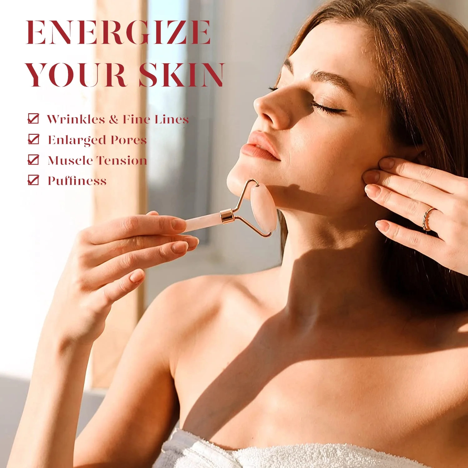 Jade Roller & Gua Sha, Natural Jade Face Roller Facial Skin Care Skin Toning Dev