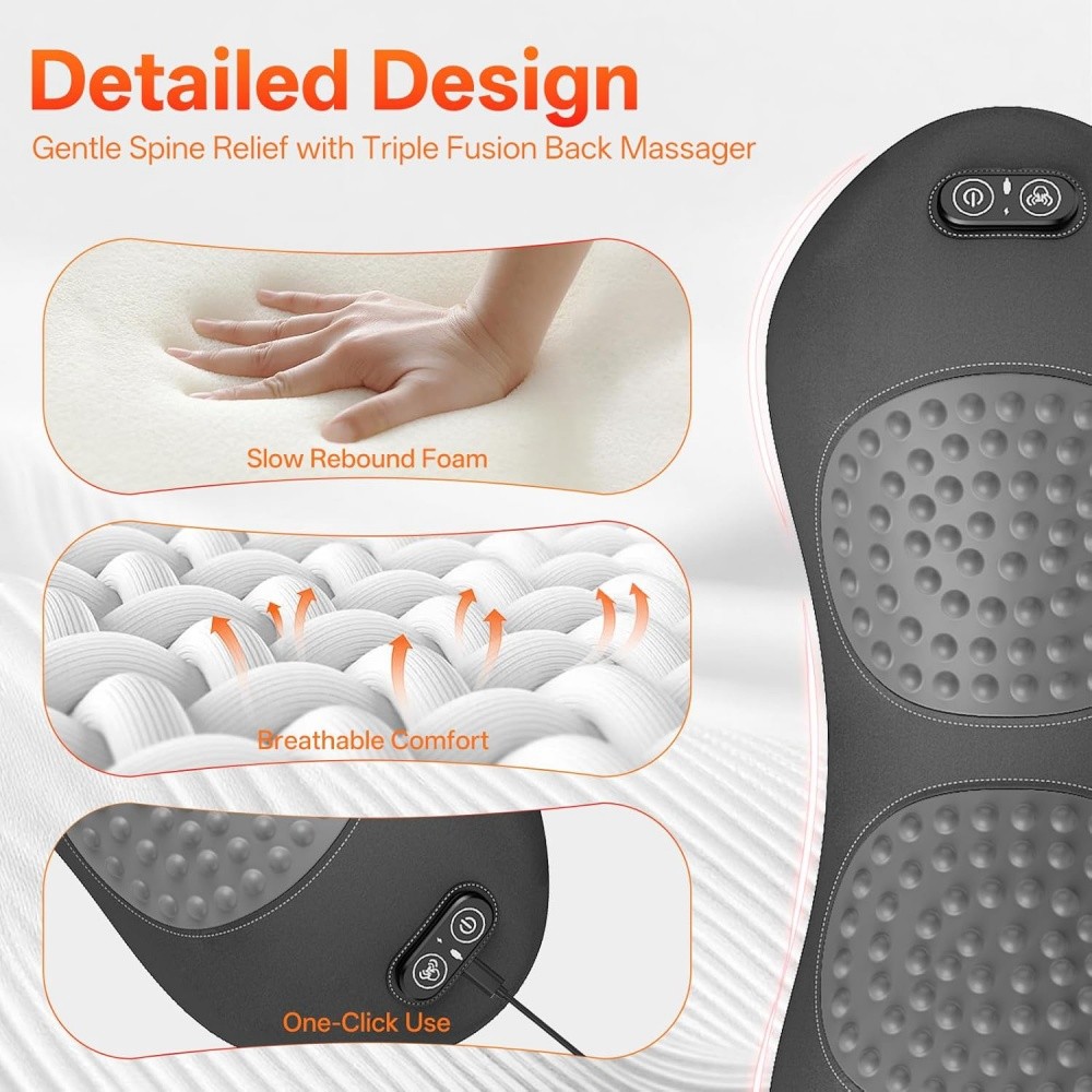 3 In 1 Electric Lumbar Support Pillow Smooth Spine Triple Fusion Back Massager