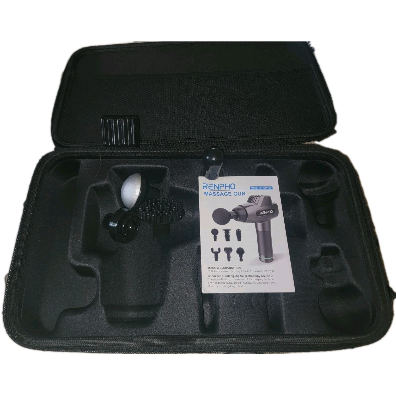 RENPHO ‎RF-GM168 Massage Gun STORAGE CASE AND ATTACHMENTS ONLY BlacK FREE SHIP!!