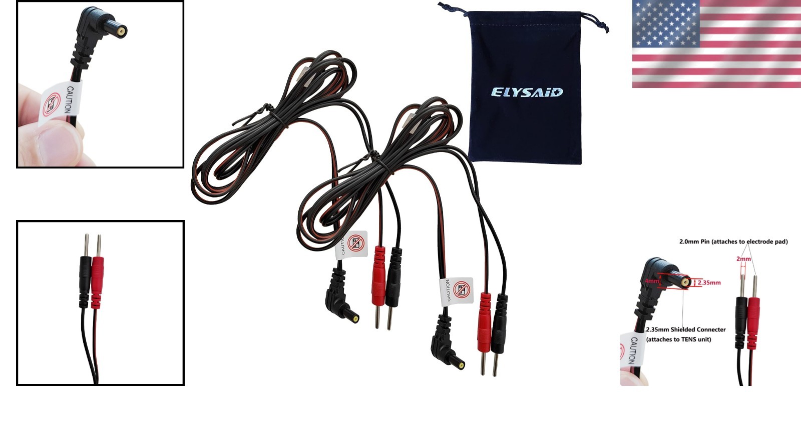 2-Pcs Replacement Electrode Lead Wires for TENS Machines – 2mm Pin Compatible