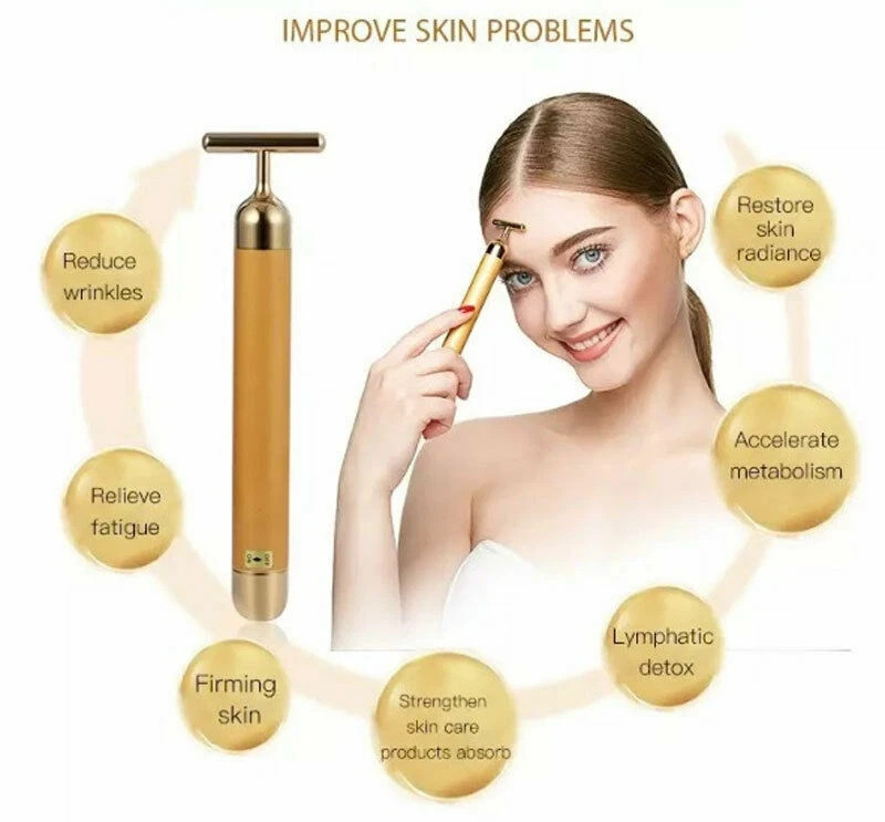 Beauty Bar 24k Golden Pulse Facial Massager T-Shape Electric Face Massage Tool