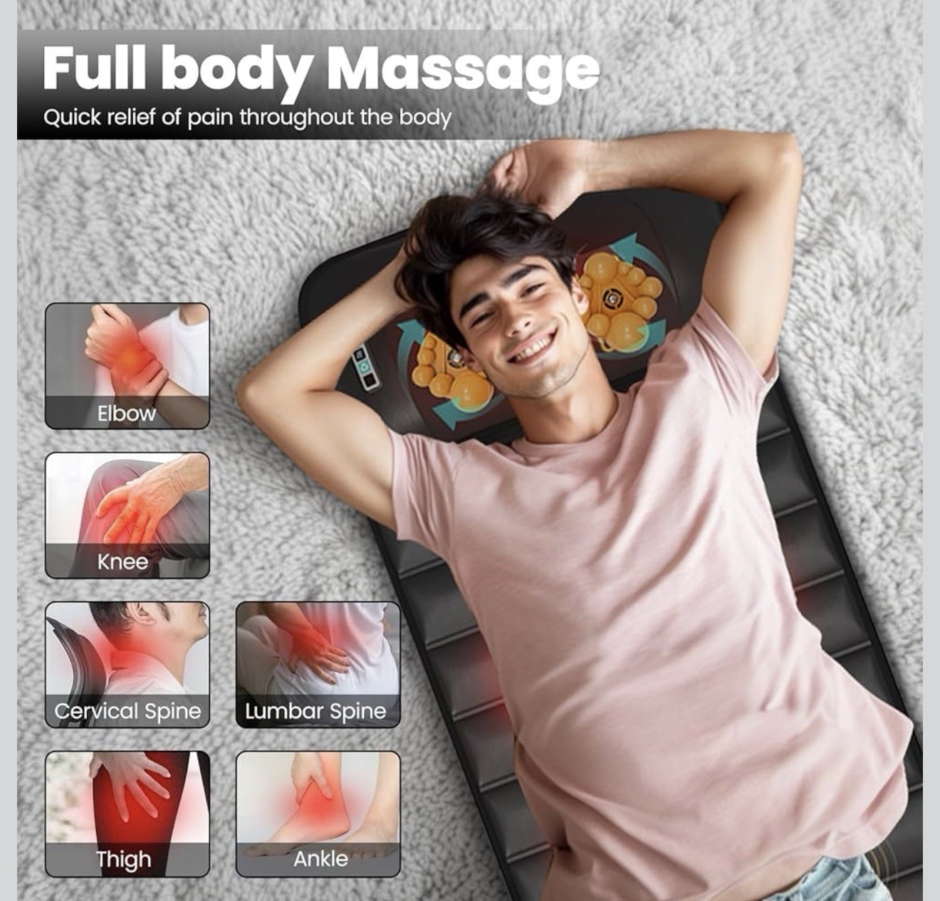 DOPICT Heated Shiatsu Vibrating Full Body Massage Mat Black Timer Remote Control