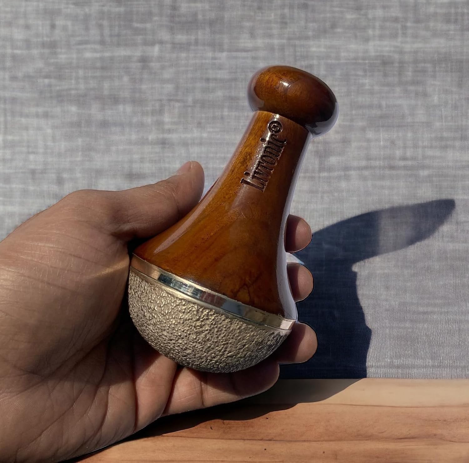 Livronic Bronze Kansa Natural Vatki Cup With Wooden Handle Manual Foot Massager