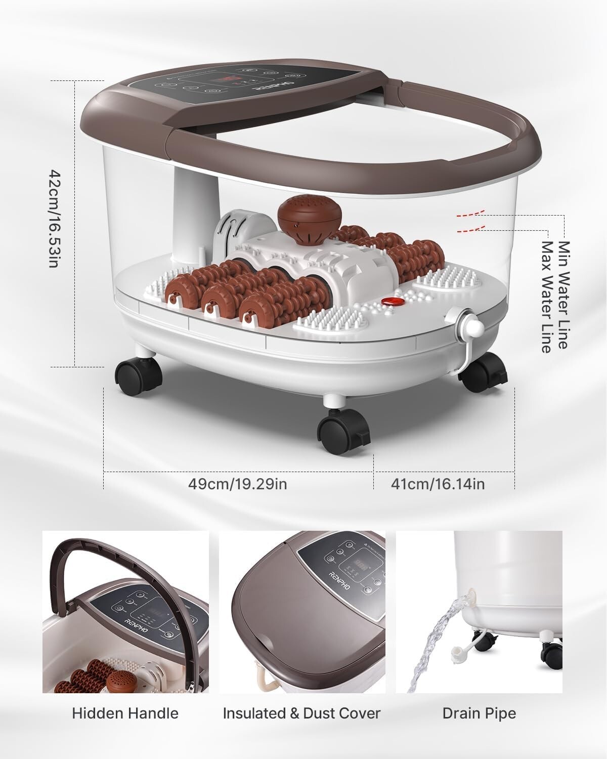 RENPHO Foot Spa Bath Massager Heat Soaker Massage Bubble Roller Deep Soak Gift