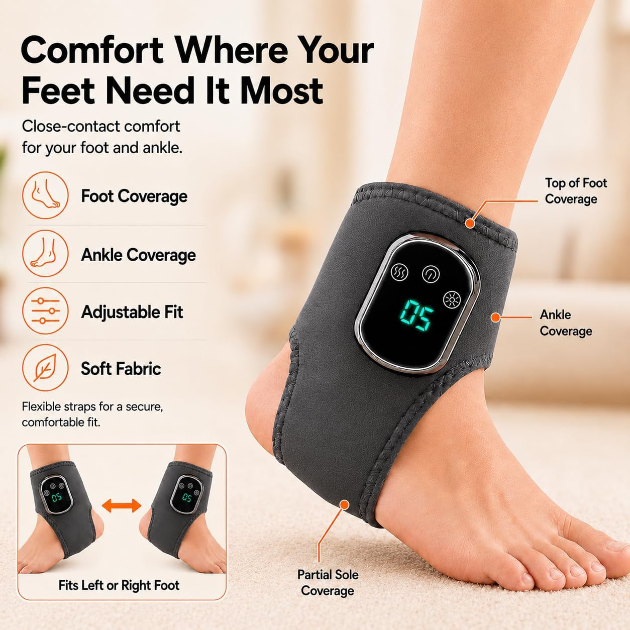 Gouzfca Foot Massager – Electric Ankle Massager, Cordless Design with 3 Vibratio