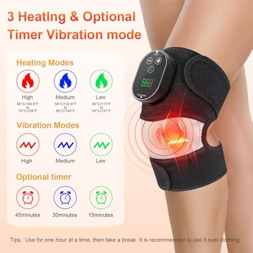 Cordless Heated Knee Massager, FSA Eligible 3-in-1 Wearable Black White 1 Pack