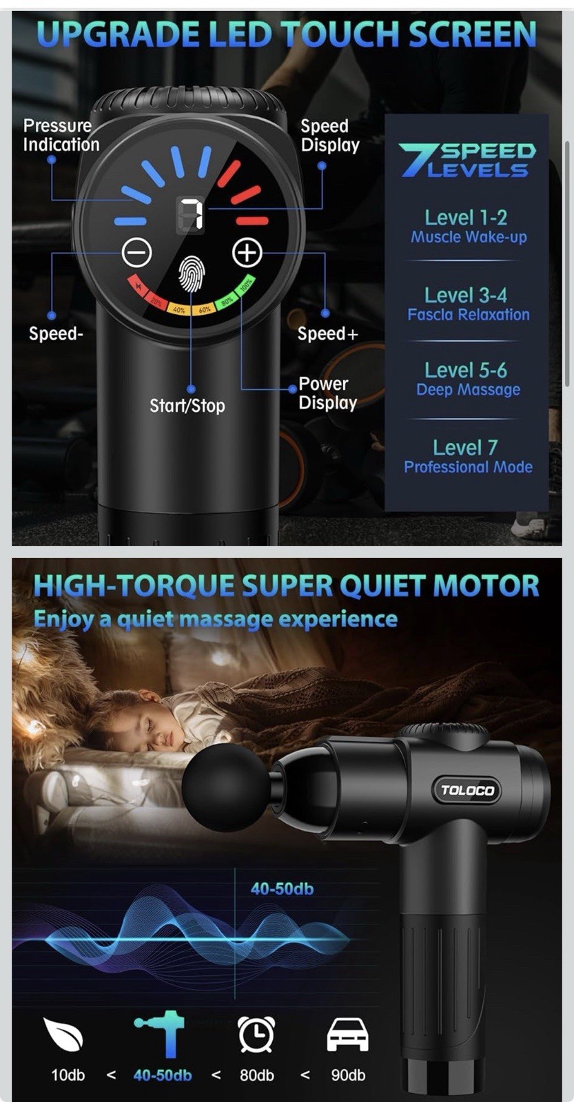 TOLOCO Massage Gun, Deep Tissue Back Massage for Athletes For Pain Relief