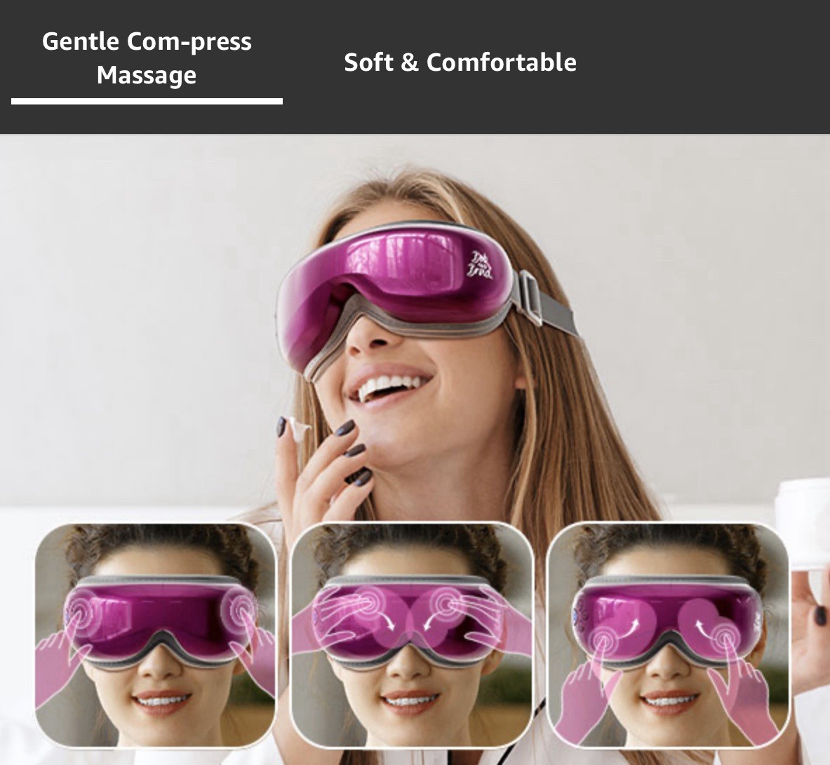 Bob and Brad Purple Cordless EyeOasis 3 Eye Massager Migraine, Bluetooth Heat