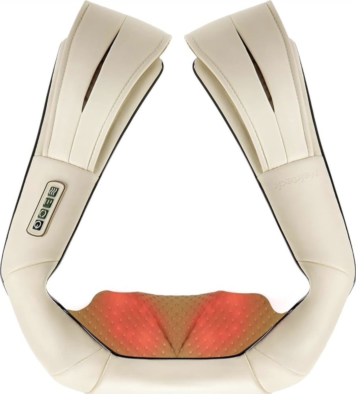 Nekteck Heated Handheld Neck and Back Massager Beige Synthetic Leather Corded