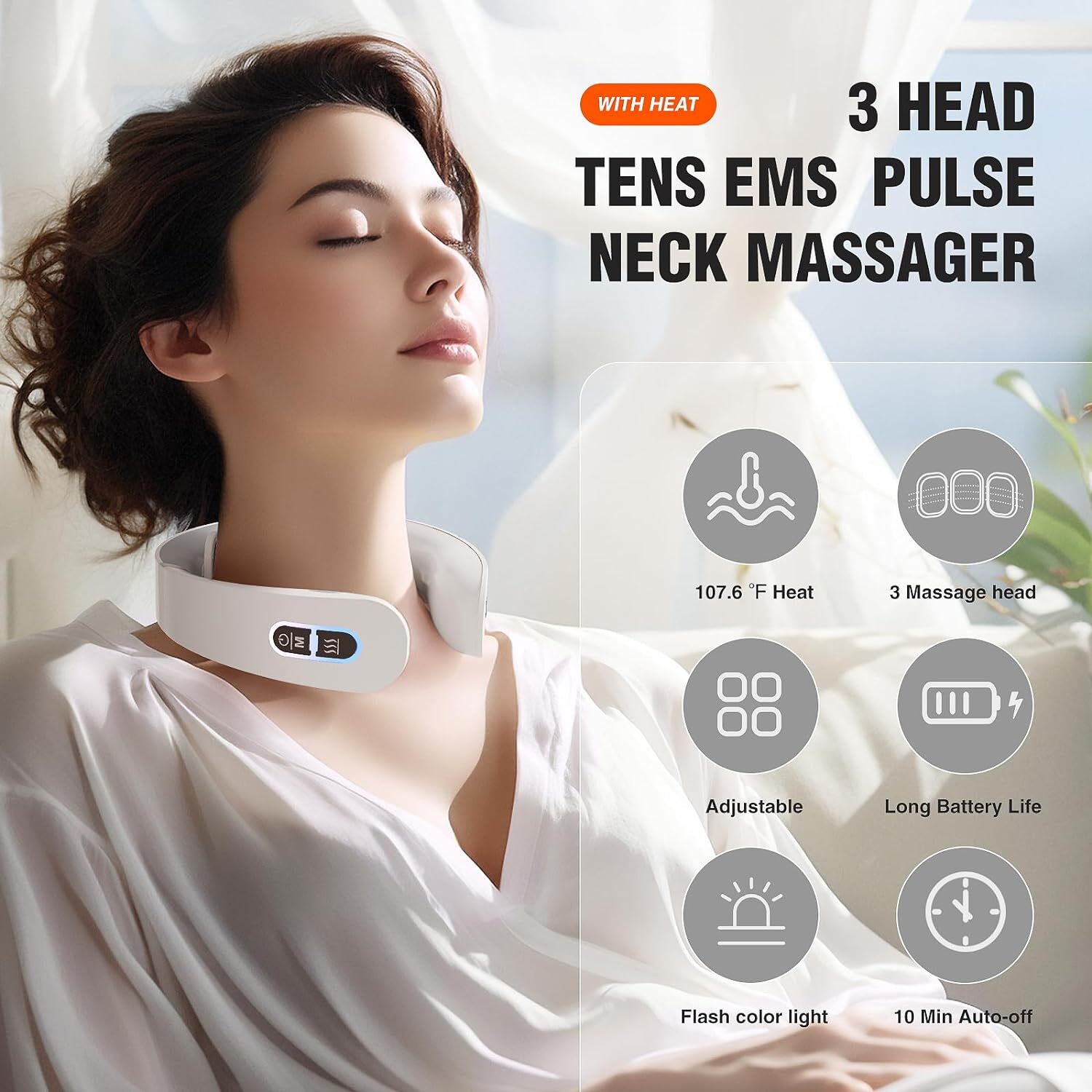Auxoliev Heated Electric Pulse Neck Massager Relieves Stiff and Painful Neck