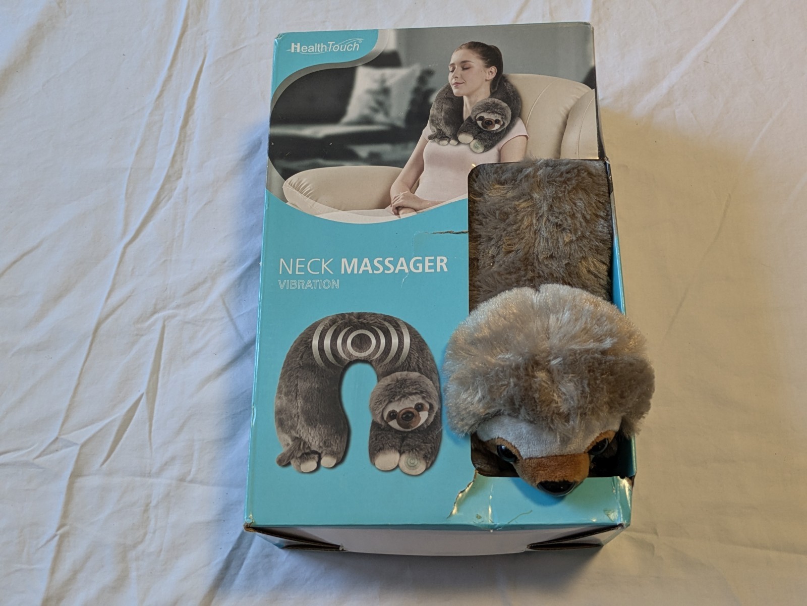 HealthTouch Sloth Neck Massager Vibration Plush Travel Pillow NEW In Box