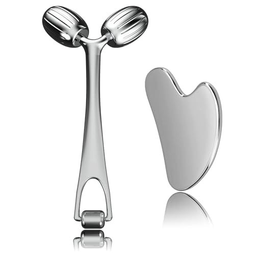 Gua Sha Facial Tools & Face Roller Set – Stainless Steel Massage Tool for Skinca