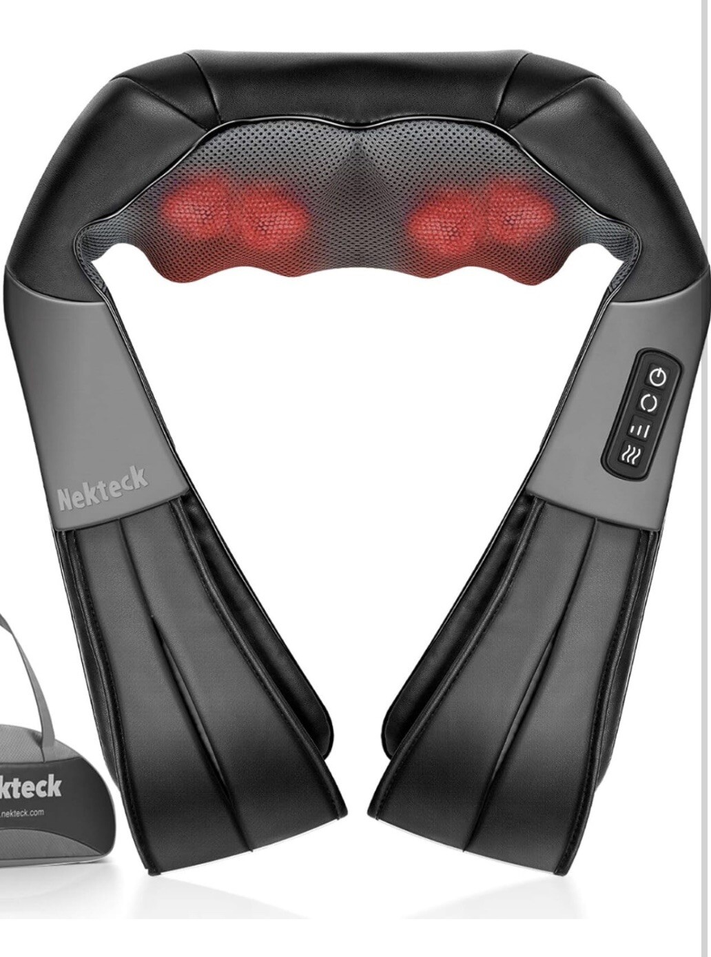 Nekteck Shiatsu Neck/Back Massager with Heat, Electric, Deep Tissue, 8 Nodes