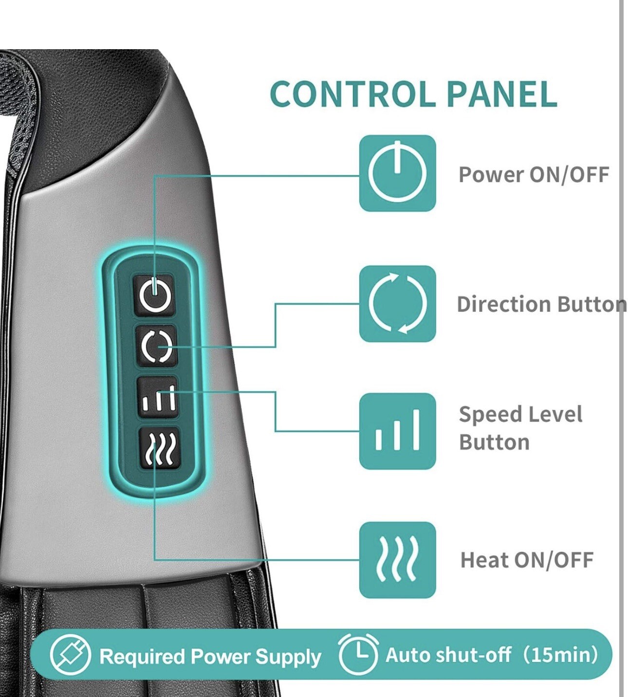 Nekteck Shiatsu Neck/Back Massager with Heat, Electric, Deep Tissue, 8 Nodes