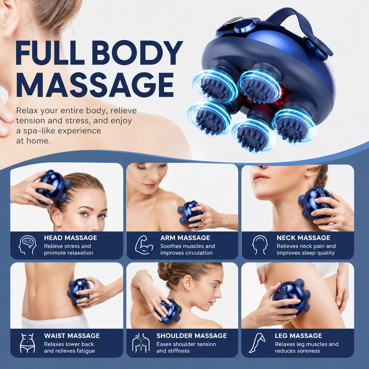 Electric Scalp Massager Rechargeable Handheld Head Massager USB Portable