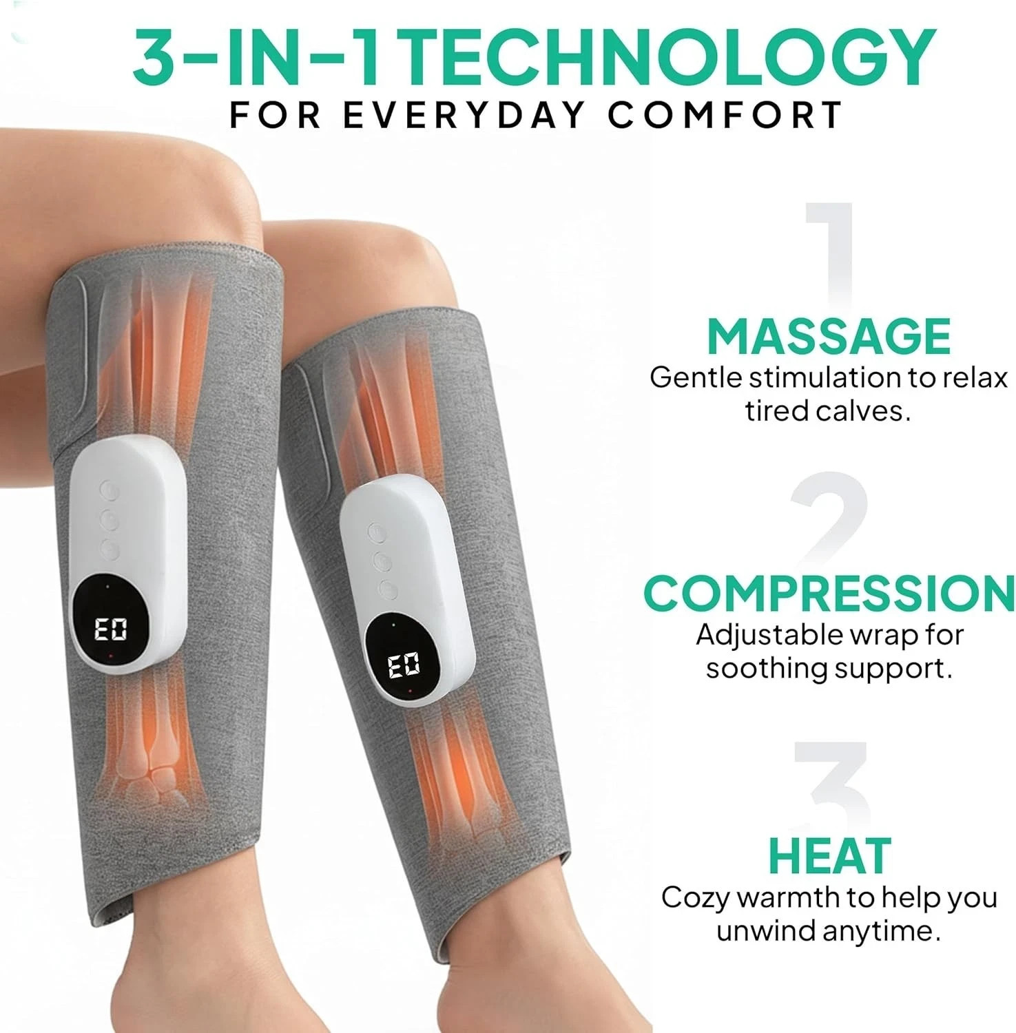 Rejuvaflow 1 Leg Calf Massager Blood Circulation Heat Compression Swelling Edema