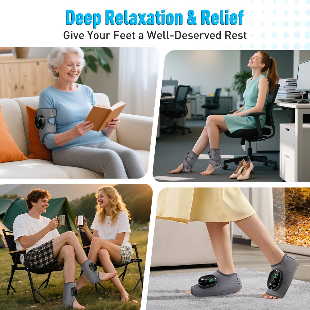 2Pcs Electric Foot Ankle Massager Pain Relief 6 Heat Levels, 3 Vibration Modes