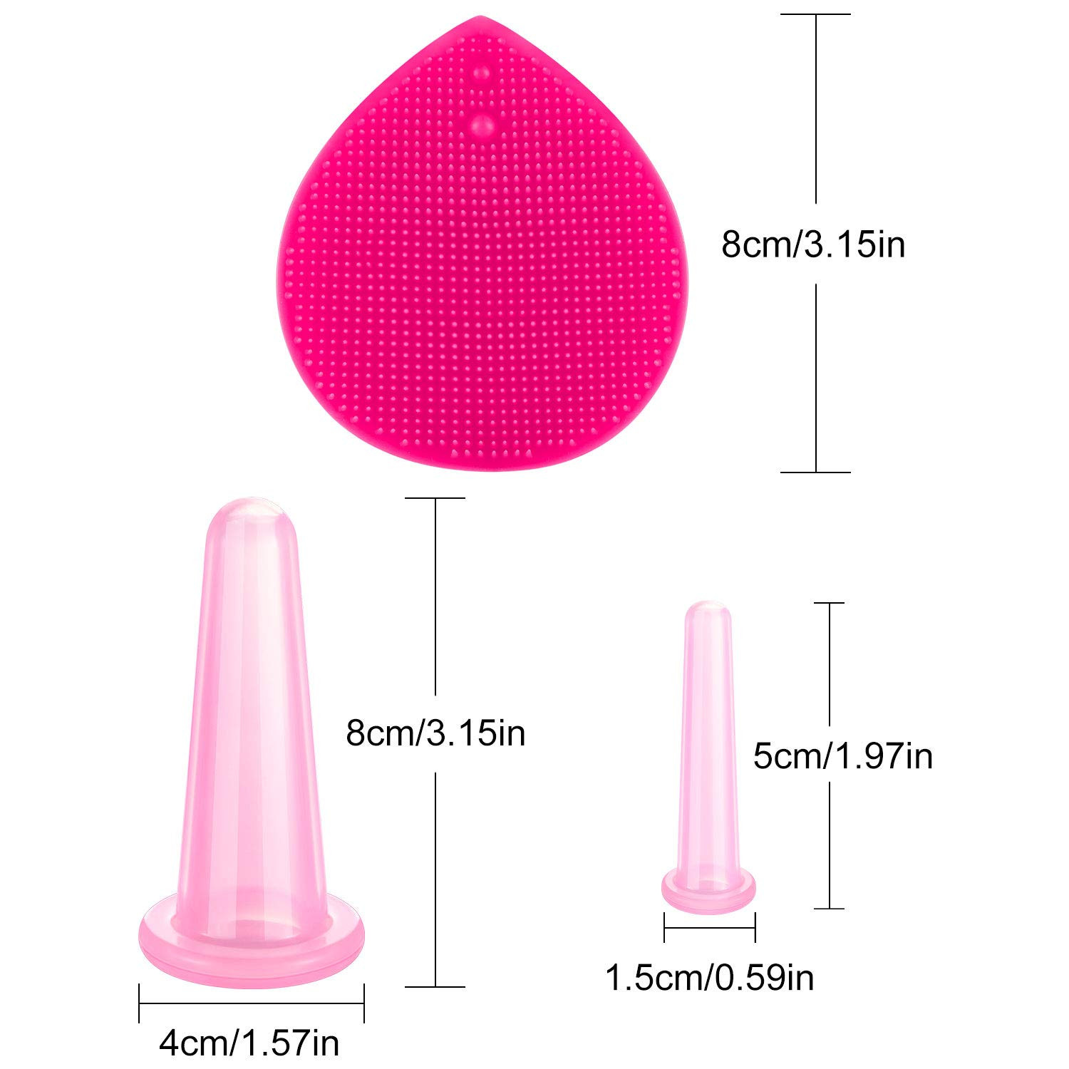 Silicone Facial Cupping Set, 6 Cups + Exfoliating Brush, Face Neck Back Eye Kit