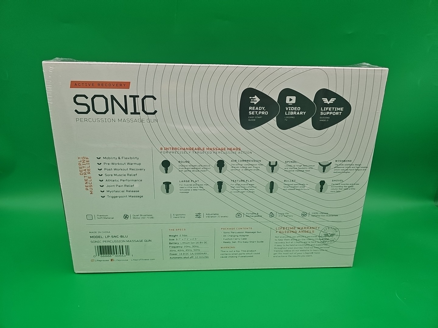 Life Pro Sonic Handheld Percussion 5-Speed Massage Gun Blue