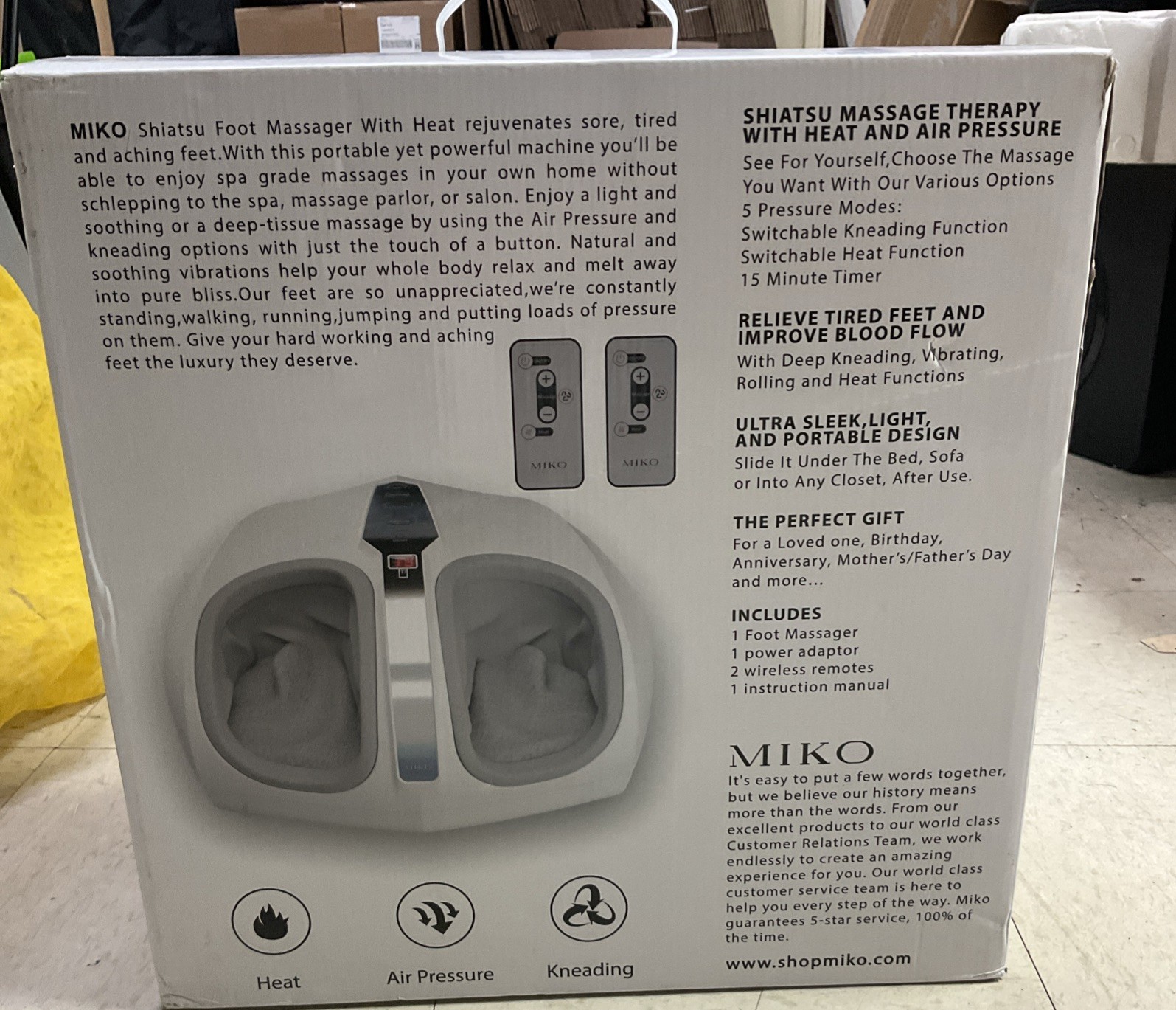 Miko Shiatsu Foot Massager Machine W/Heat Kneading Rolling & Vibration-RF670-WHT