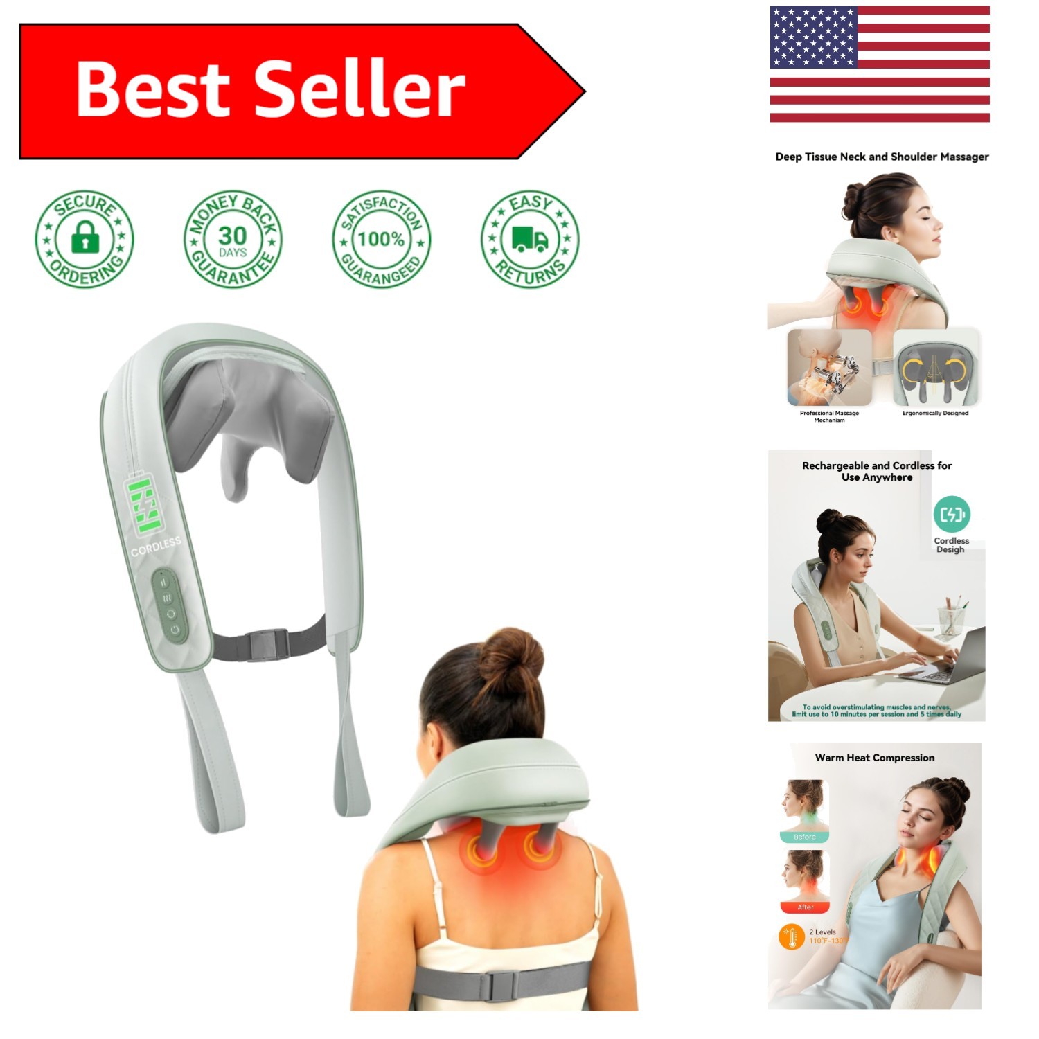 Luxury Shiatsu Neck Massager with Cordless Convenience – Ideal Gift for All