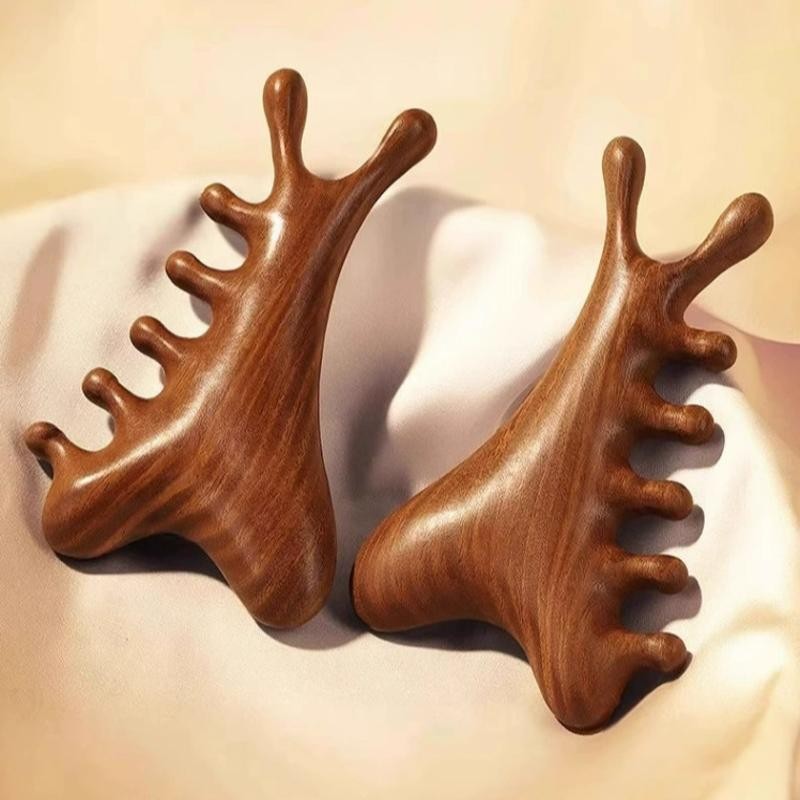 2pcs Sandalwood Head Neck Face Massager Comb Acupoint Scalp Body Tool Set Pro