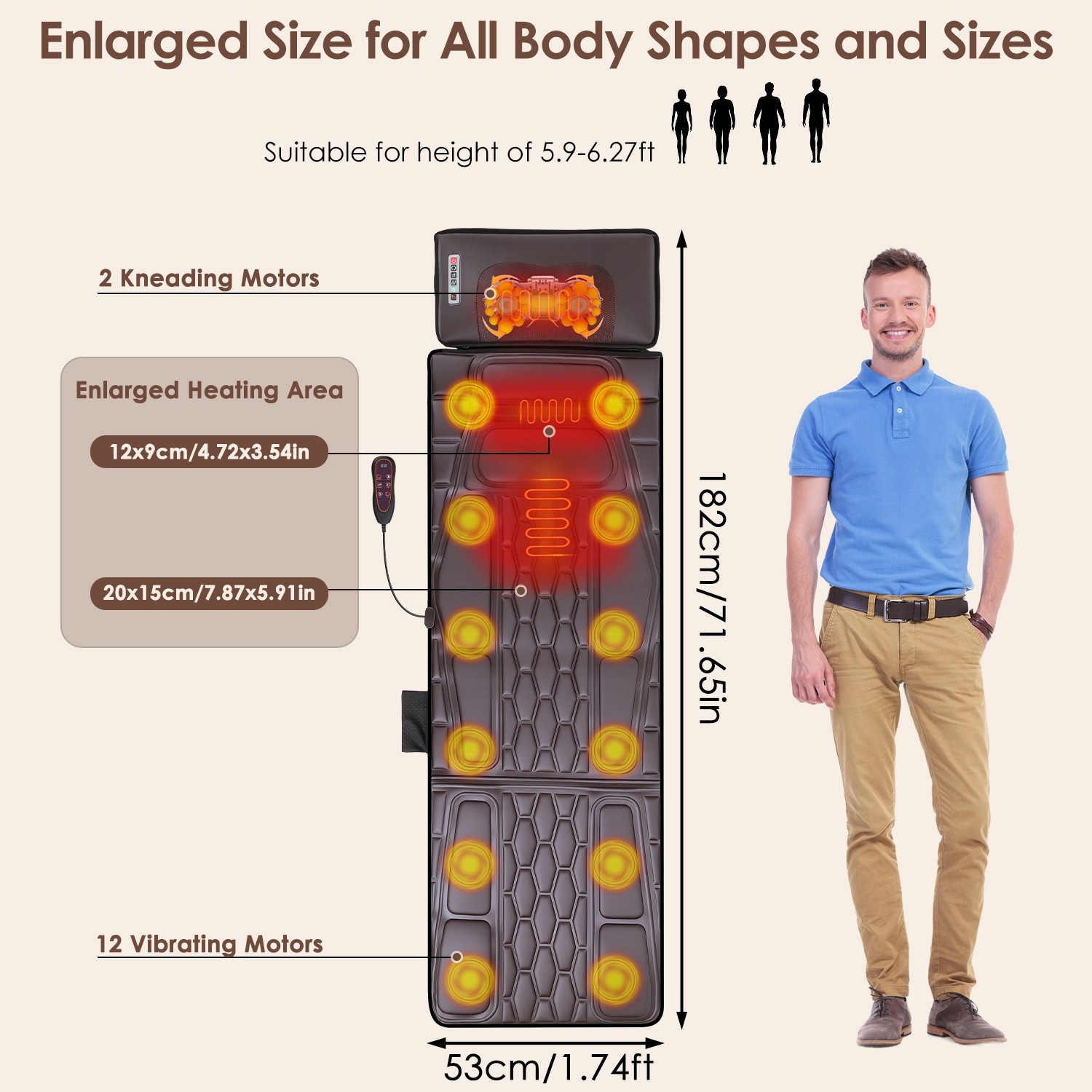 Multifunctional Full Body Massage with Heat Back Massage Mat & Total 20 Nodes