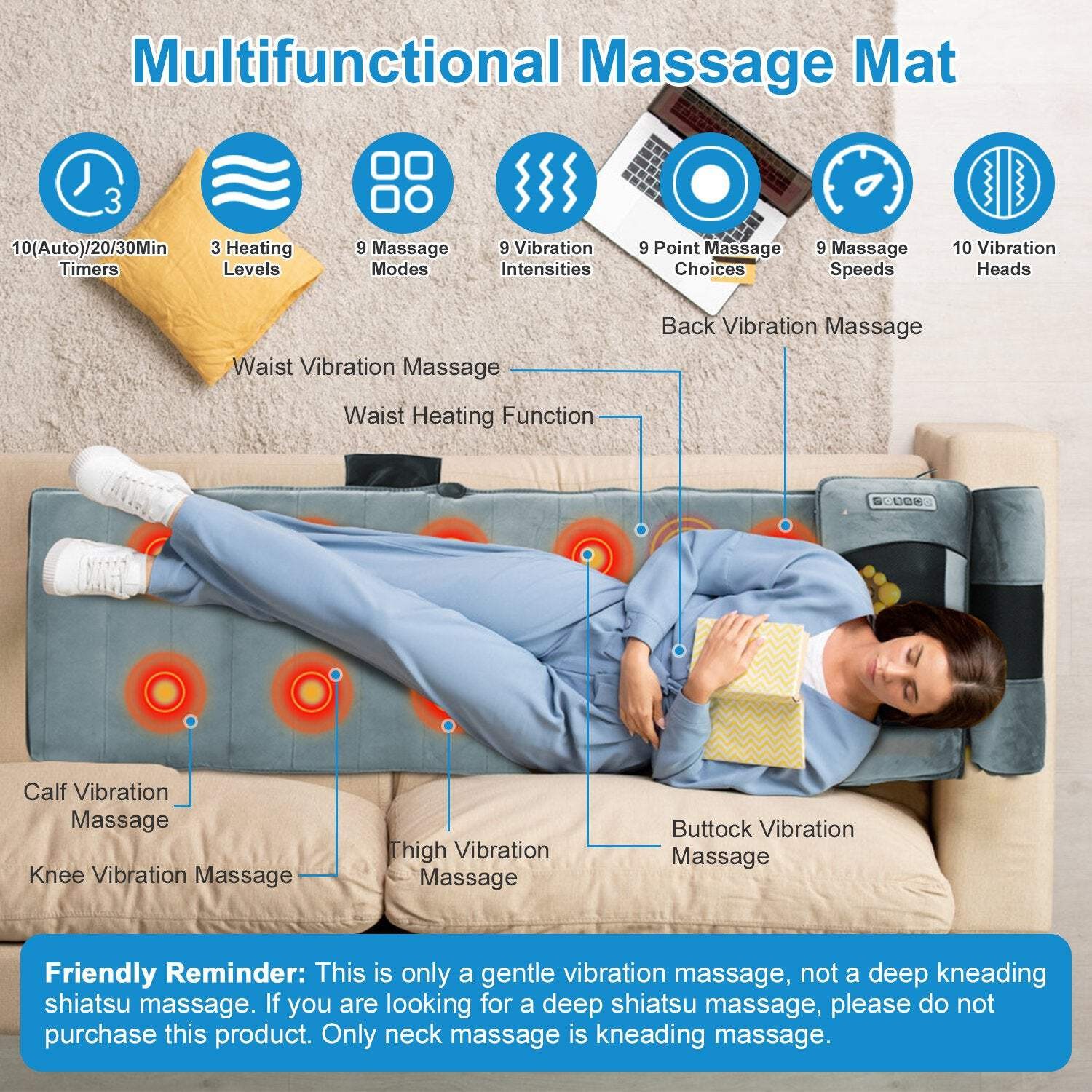 Full Body Electric Massage Mat with Heat, Vibration, and Neck & Lumbar Support P