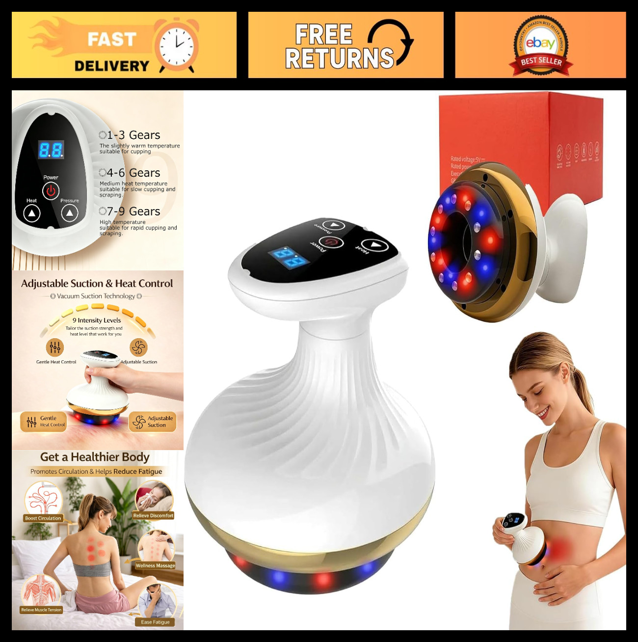 Electric Gua Sha Cellulite Massage Tool, 9 Suction Levels & Heating, Rechargeabl
