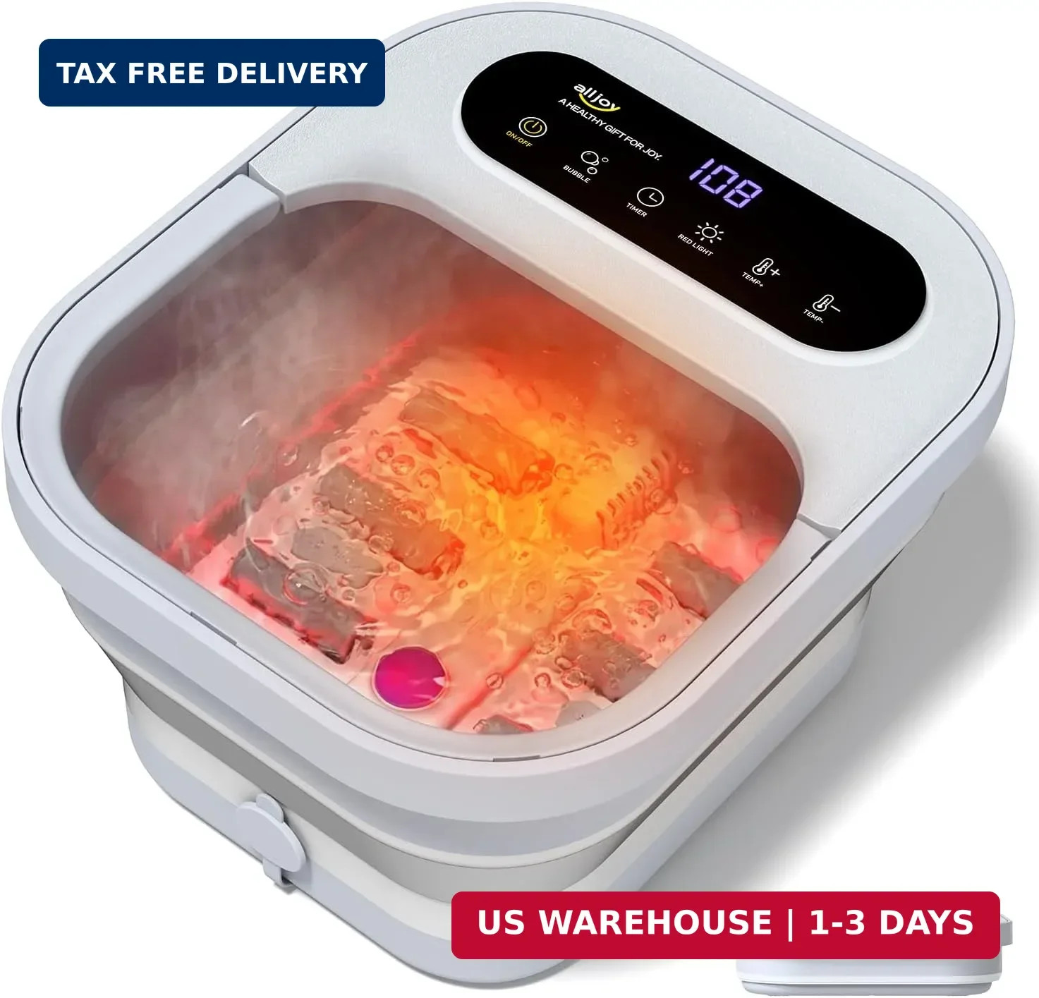 ALLJOY Collapsible Foot Spa with Heat, Pedicure Foot Bath with Bubbles & 6 Rolle