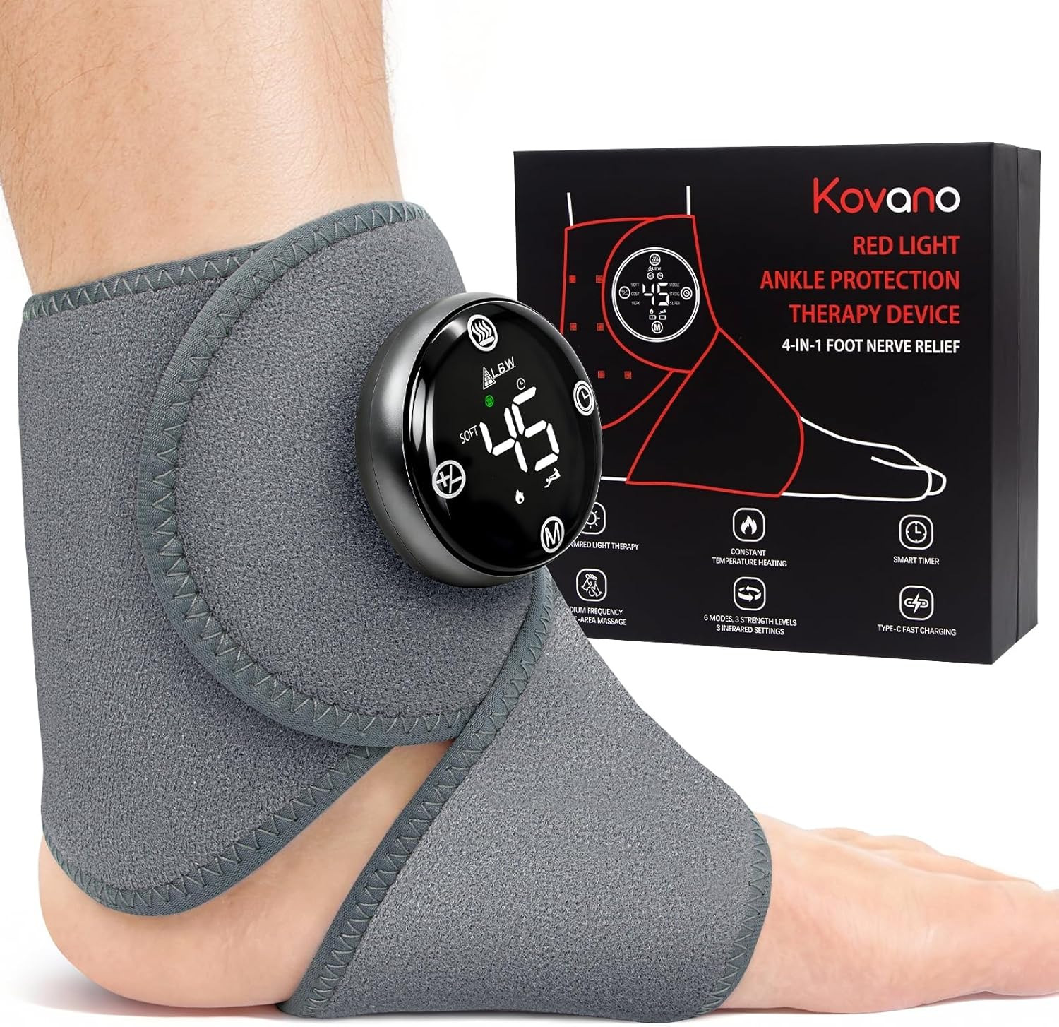 Large Fit Wearable Foot Massager Wrap, Cordless Heated Ankle Massager with Red L