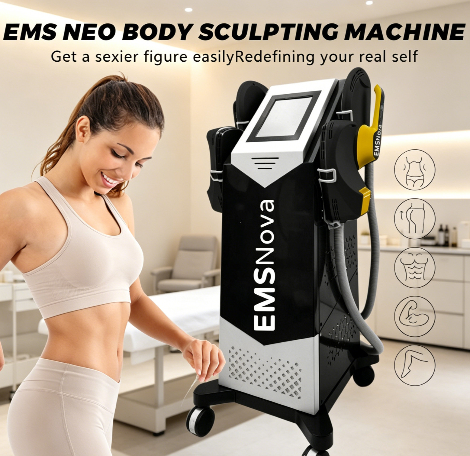 4 Handles EMS HIEMT RF Body Contouring Machine Muscle Toning Body Shaping Device