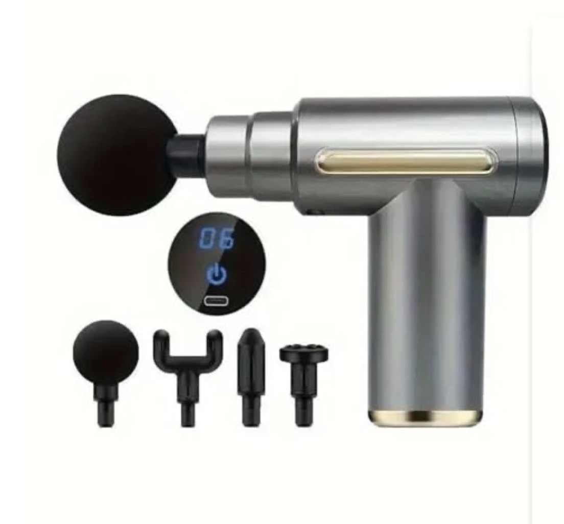 Cordless Massage Gun Percussion Handheld Full Body Gray Battery Powered