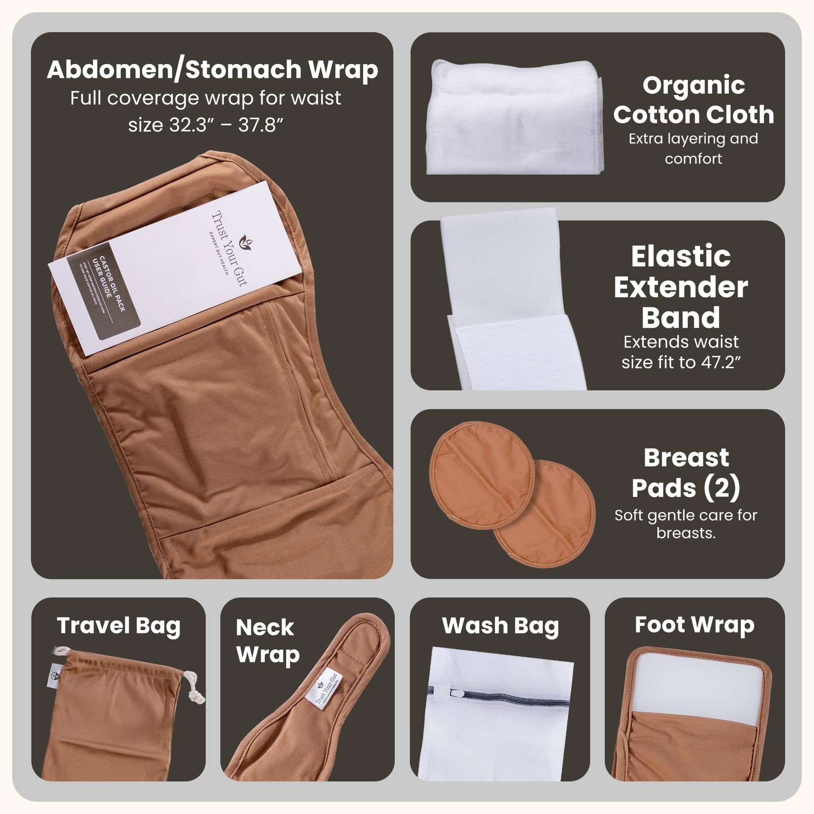 Organic Cotton Castor Oil Pack Wraps, 10pc Reusable Breathable Stomach, Neck …