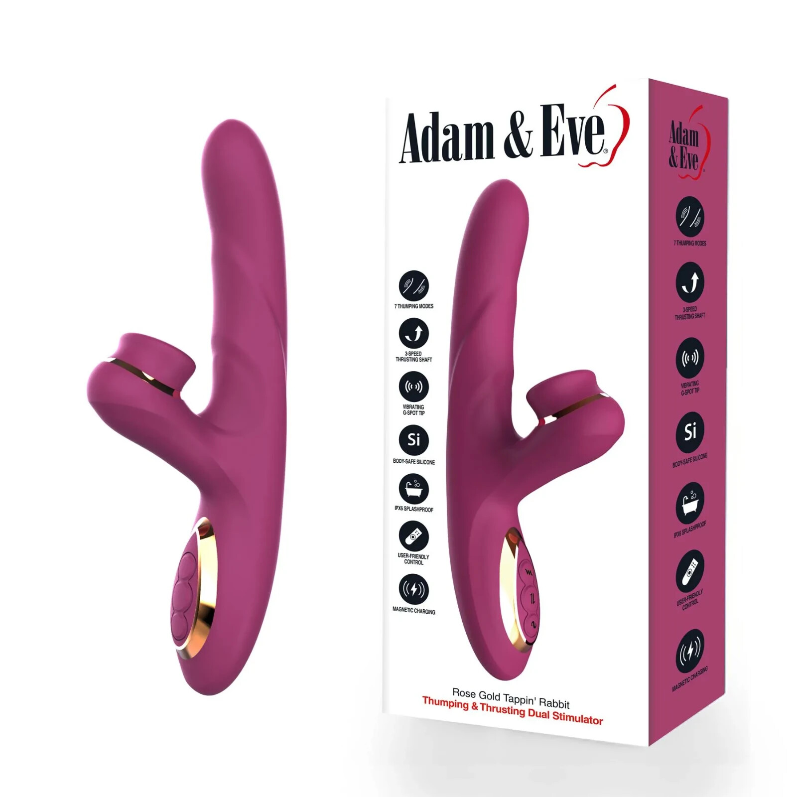 Rose Gold Tappin’ Thumping and Thrusting Dual Stimulating Rabbit