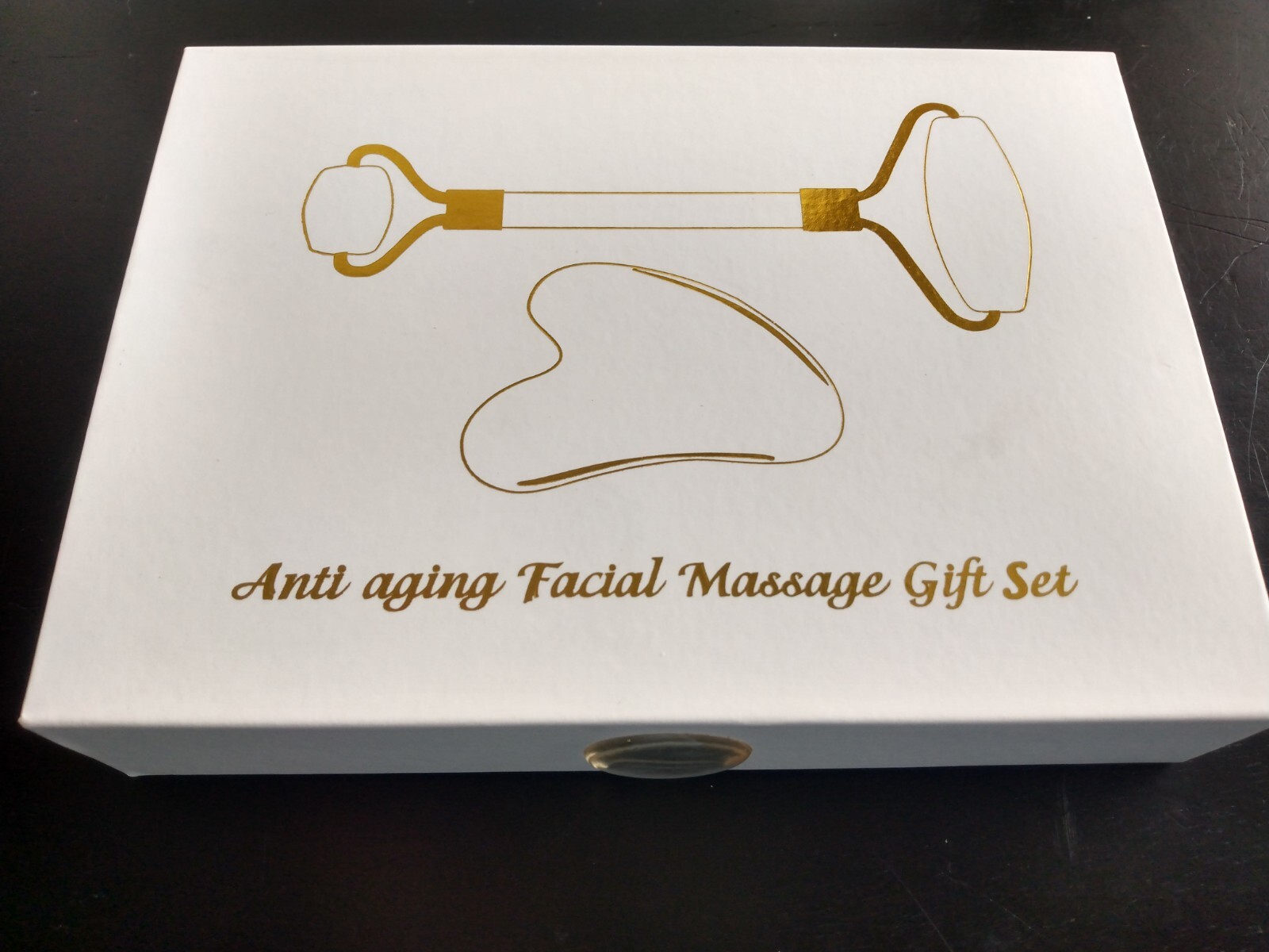 Jade Roller Natural Stone W/ Gua Sha Set Anti Aging Facial Massage Gift Set NEW