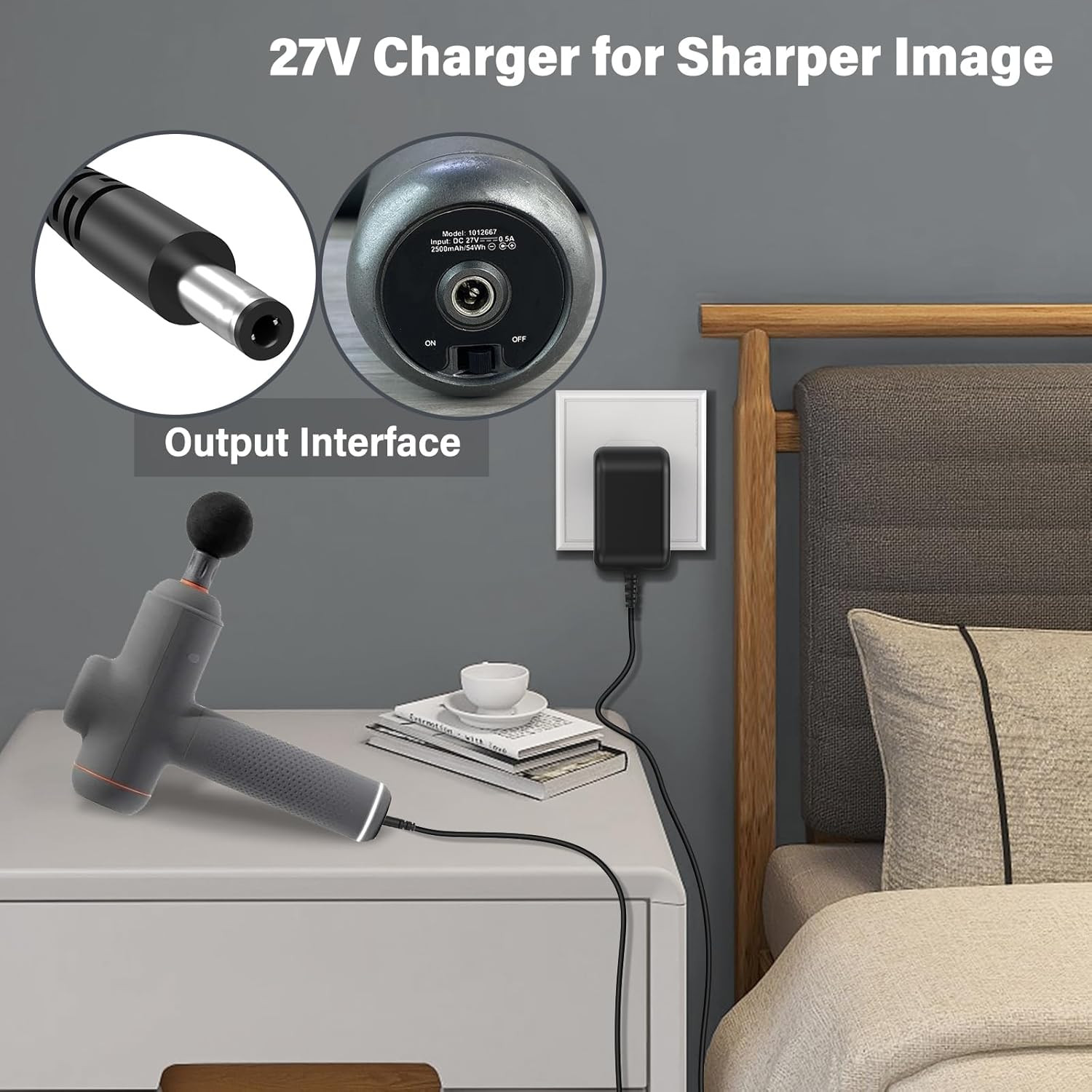 27V Massage Gun Charger for Sharper Image Massager Gun Power Cord AC Adapter for