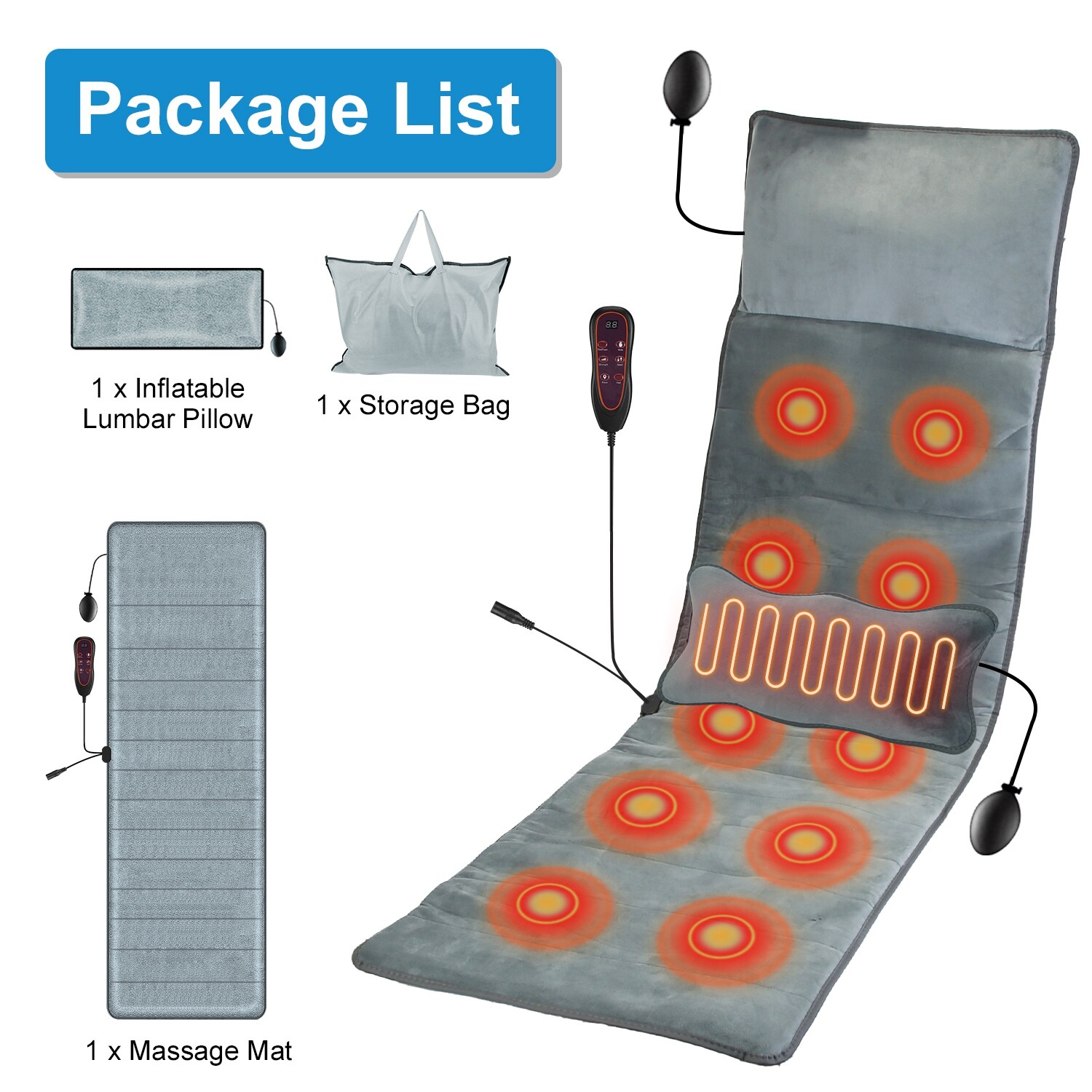 Full Body Neck Back Massager 9 Modes Vibration Heating Pad Electric Massage Mat