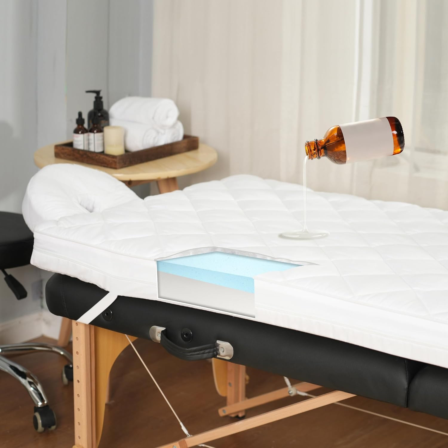 3.2 Inch Lash Bed Topper Set Gel Memory Foam Massage Bed Topper 73″X29″ White