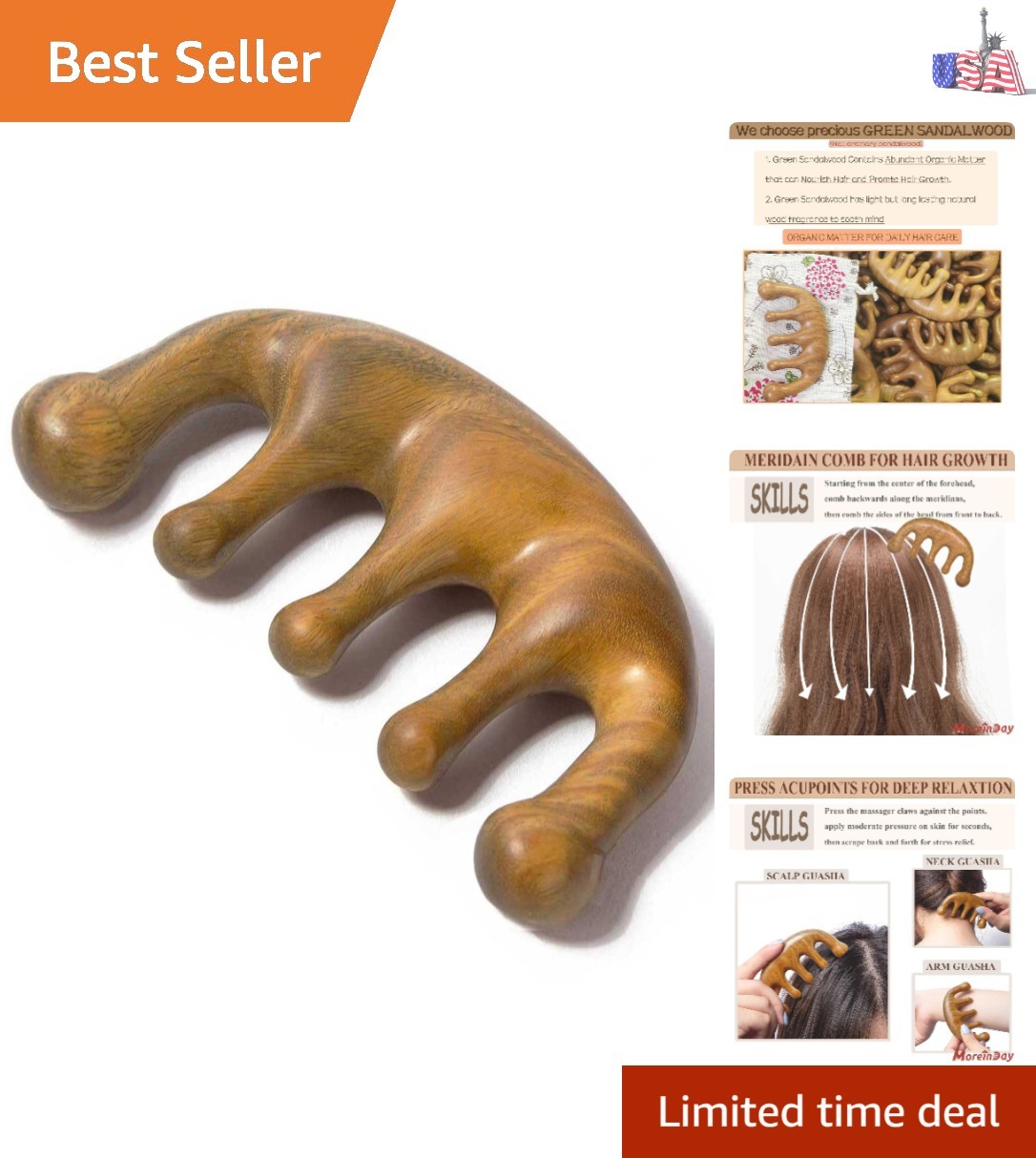 Wooden Massage Comb, Wooden Scalp Massager, Scalp Gua Sha for Stress Relax, L…