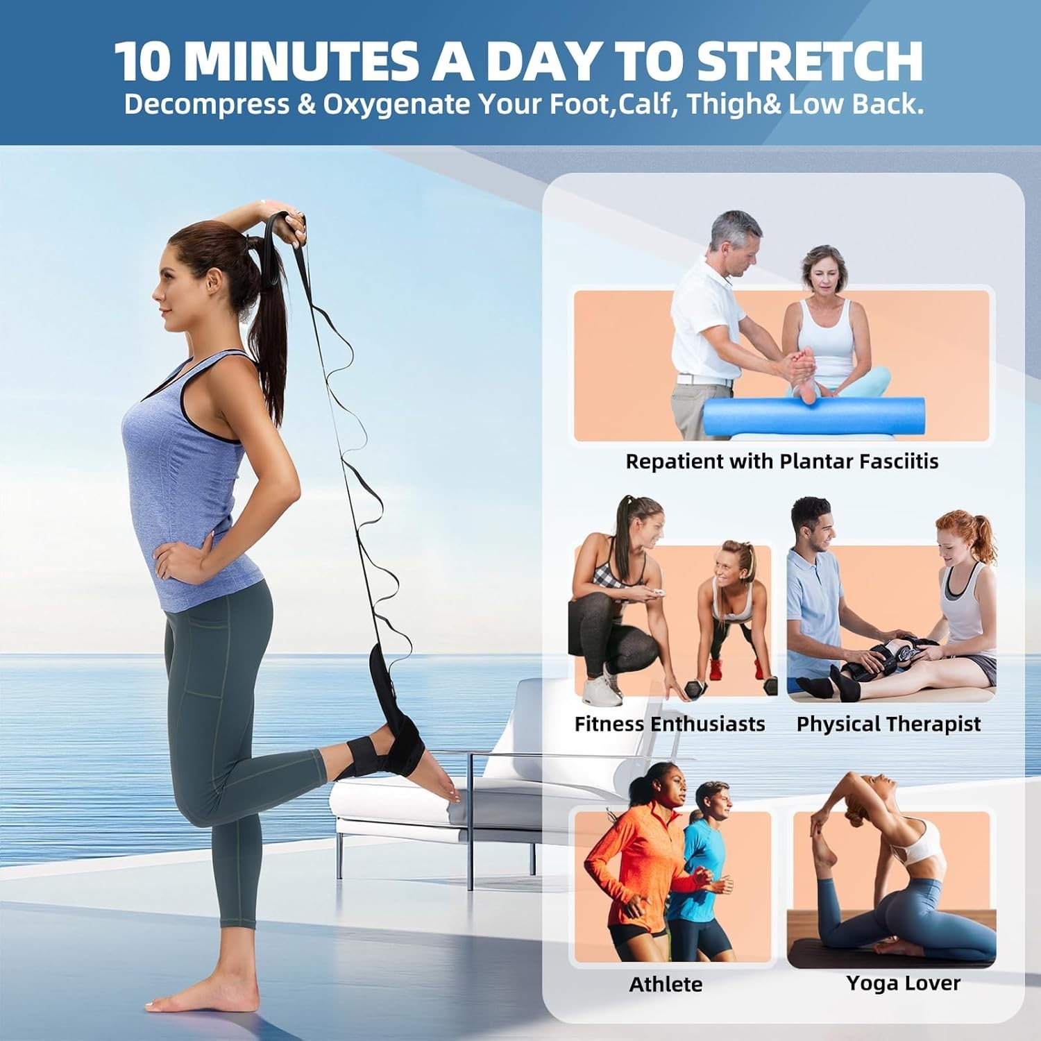Foot & Calf Stretcher Strap – Plantar Fasciitis Relief