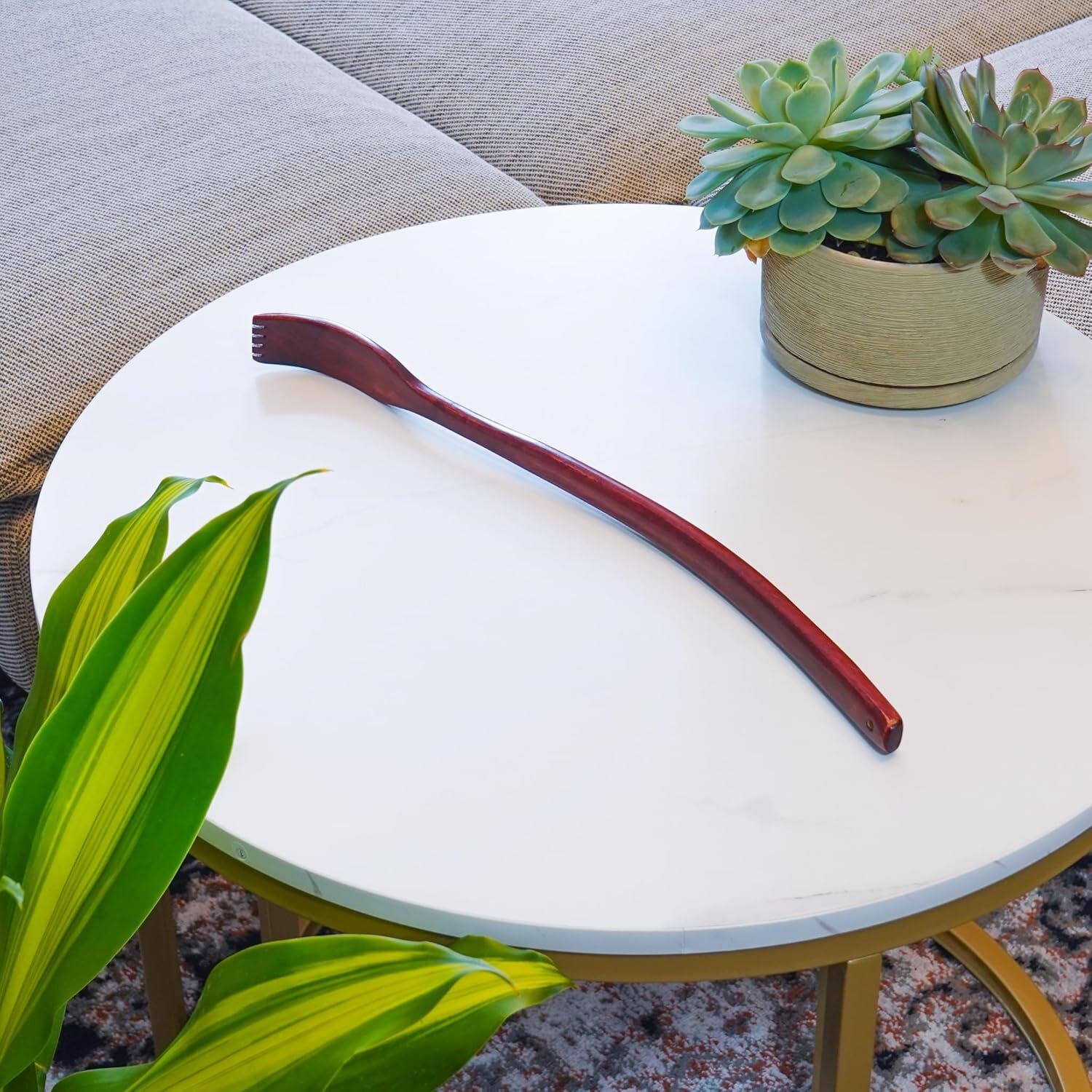 Oversized Wooden Back Scratcher: 18» Extended Curved Handle for Better Reach,