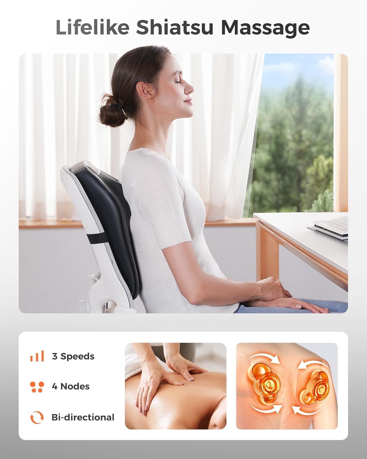 Boriwat Shiatsu Massage Cushion 4 Nodes 3-Speeds. Model: R7