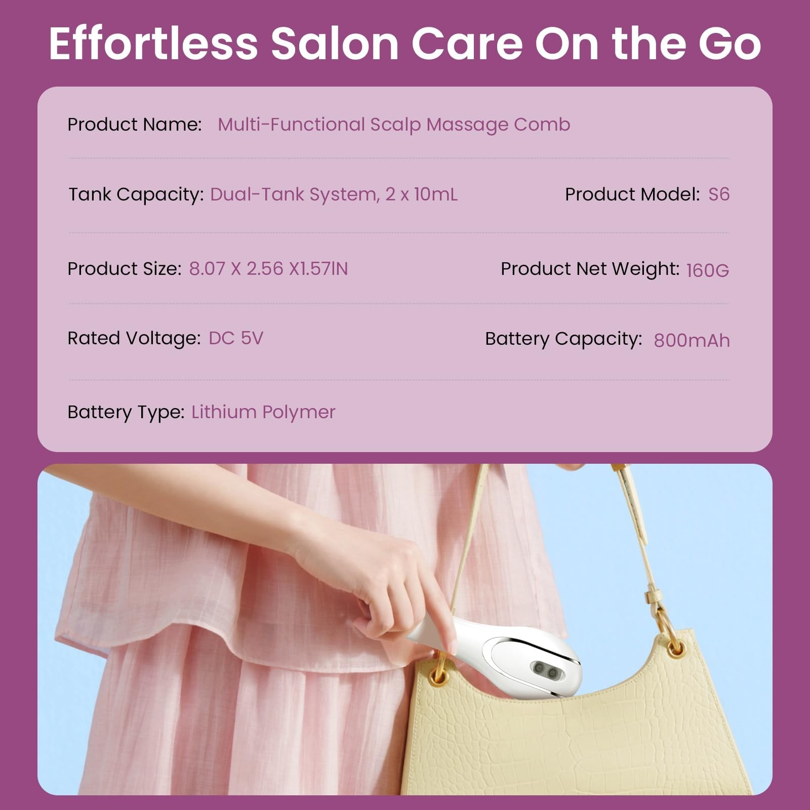 6-in-1 Rechargeable Scalp Massager Brush – Vibration, Oil Applicator & Nano Mist