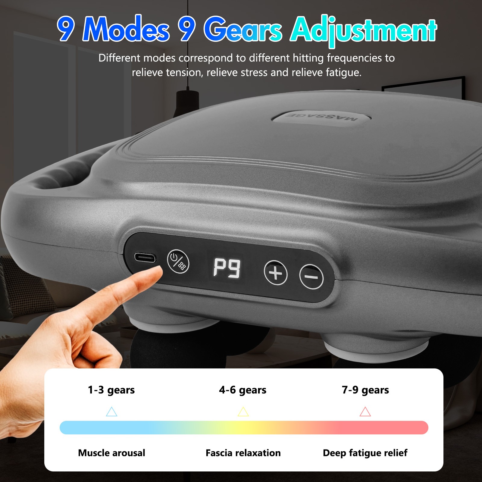 Massage Gun Deep Tissue Percussion Massager 6 Head 9 Modes 9 Speed Levels Relax